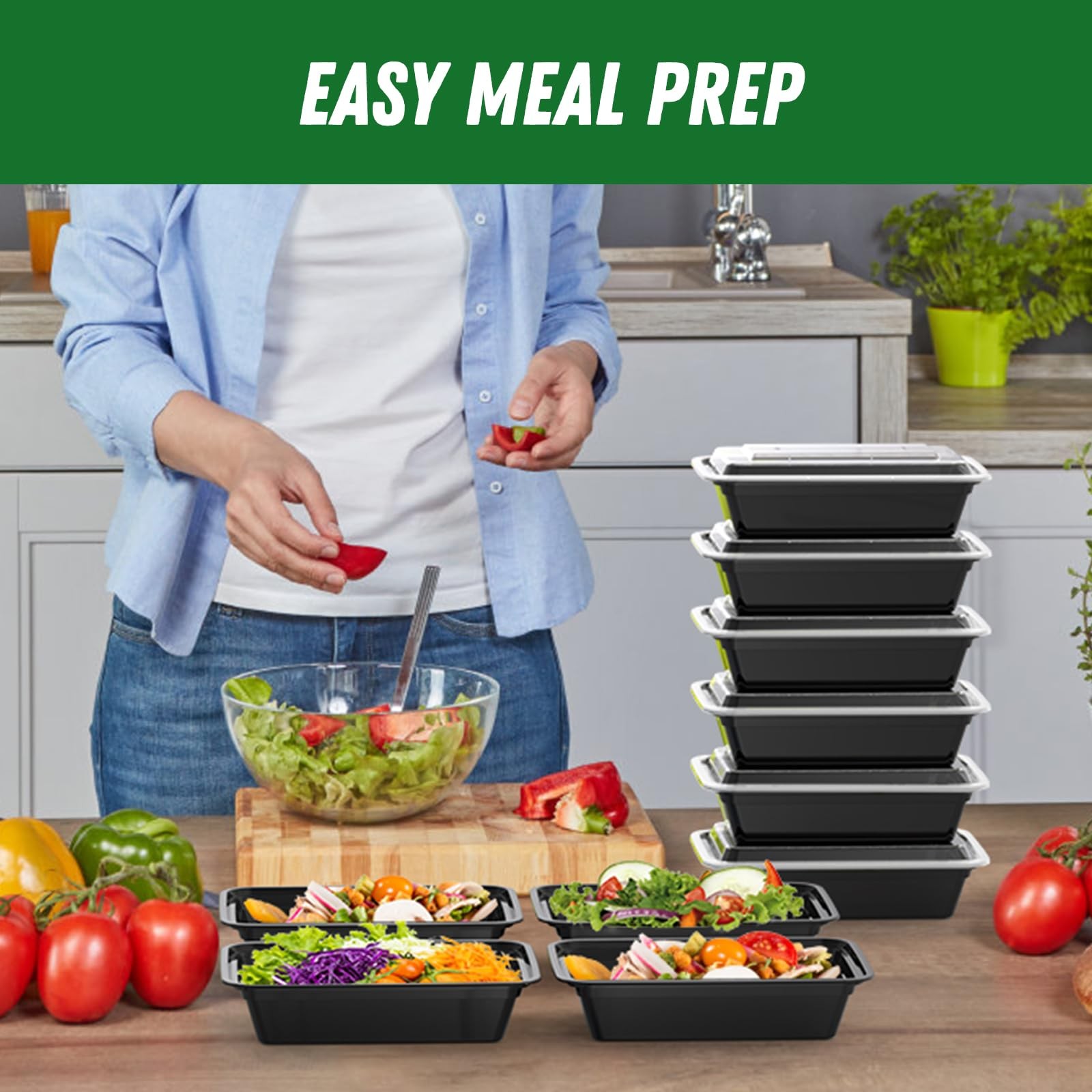 50 Pack (100-Piece) 38 oz Meal Prep Containers Reusable with Lids, Sturdy Lea…