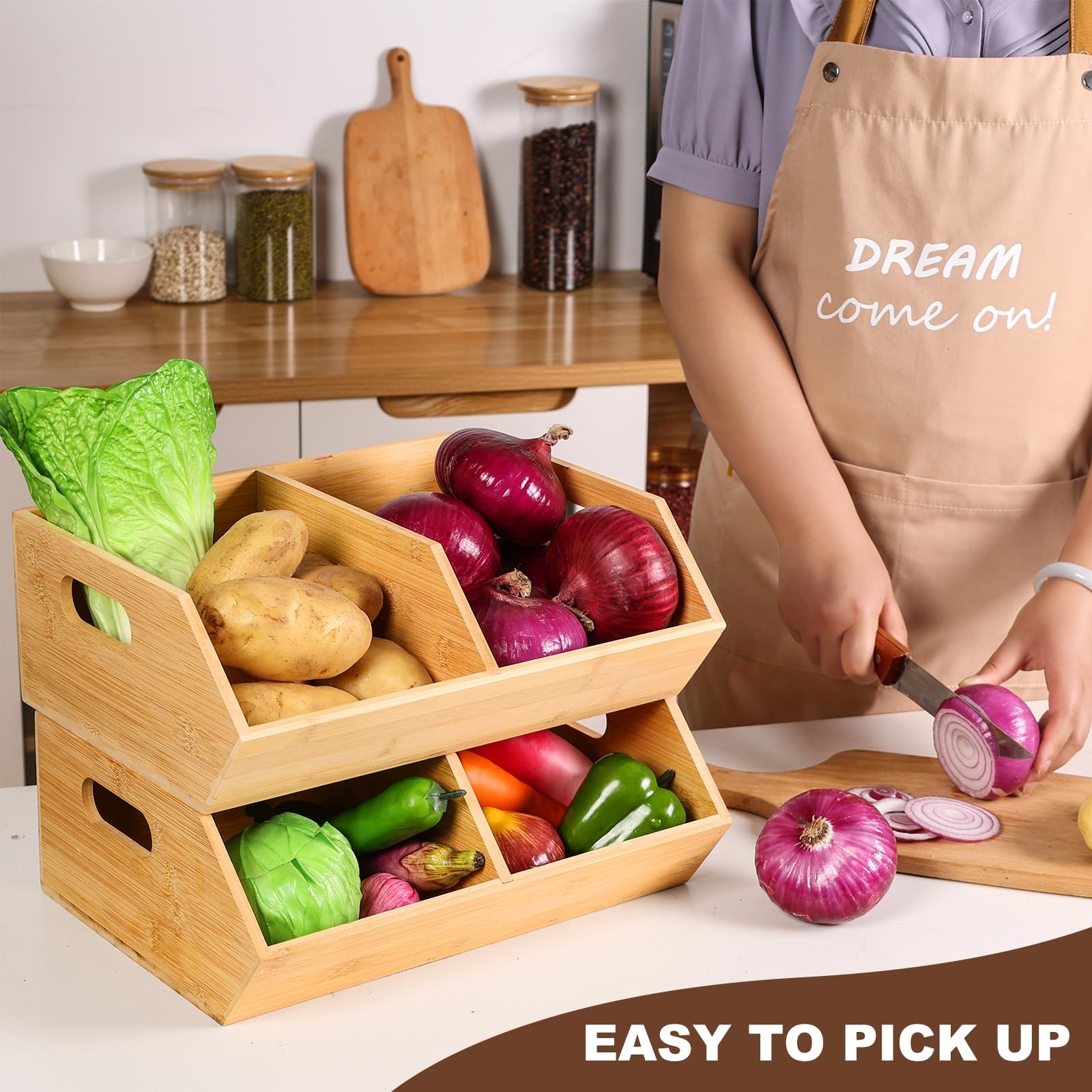 2 Set Bamboo Storage Bins, Pantry Organizers and Storage, Kitchen Countertop …