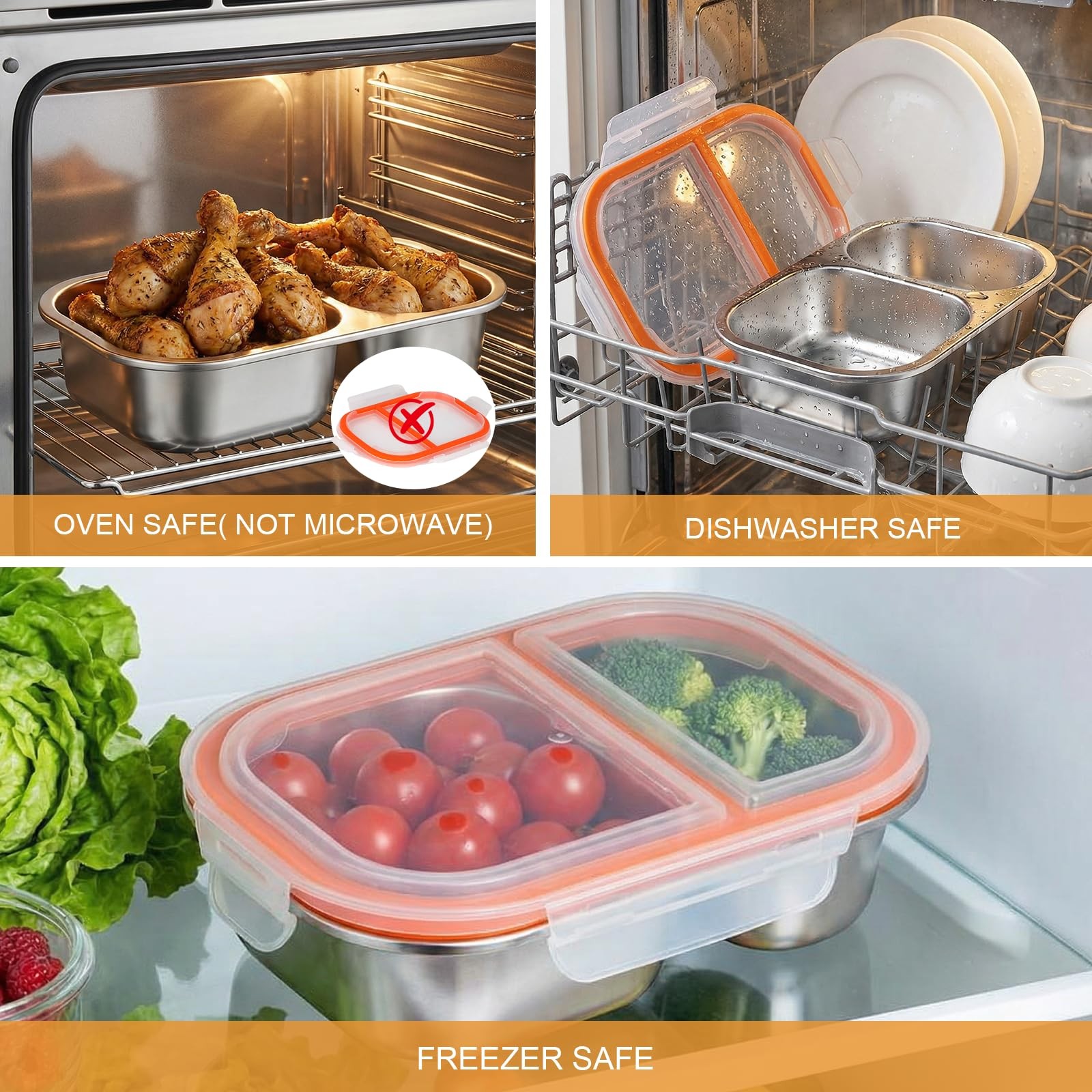 Stainless Steel Bento Set, 3 Pack 2-Compartment 27oz/800ml l Lunch with Firm …