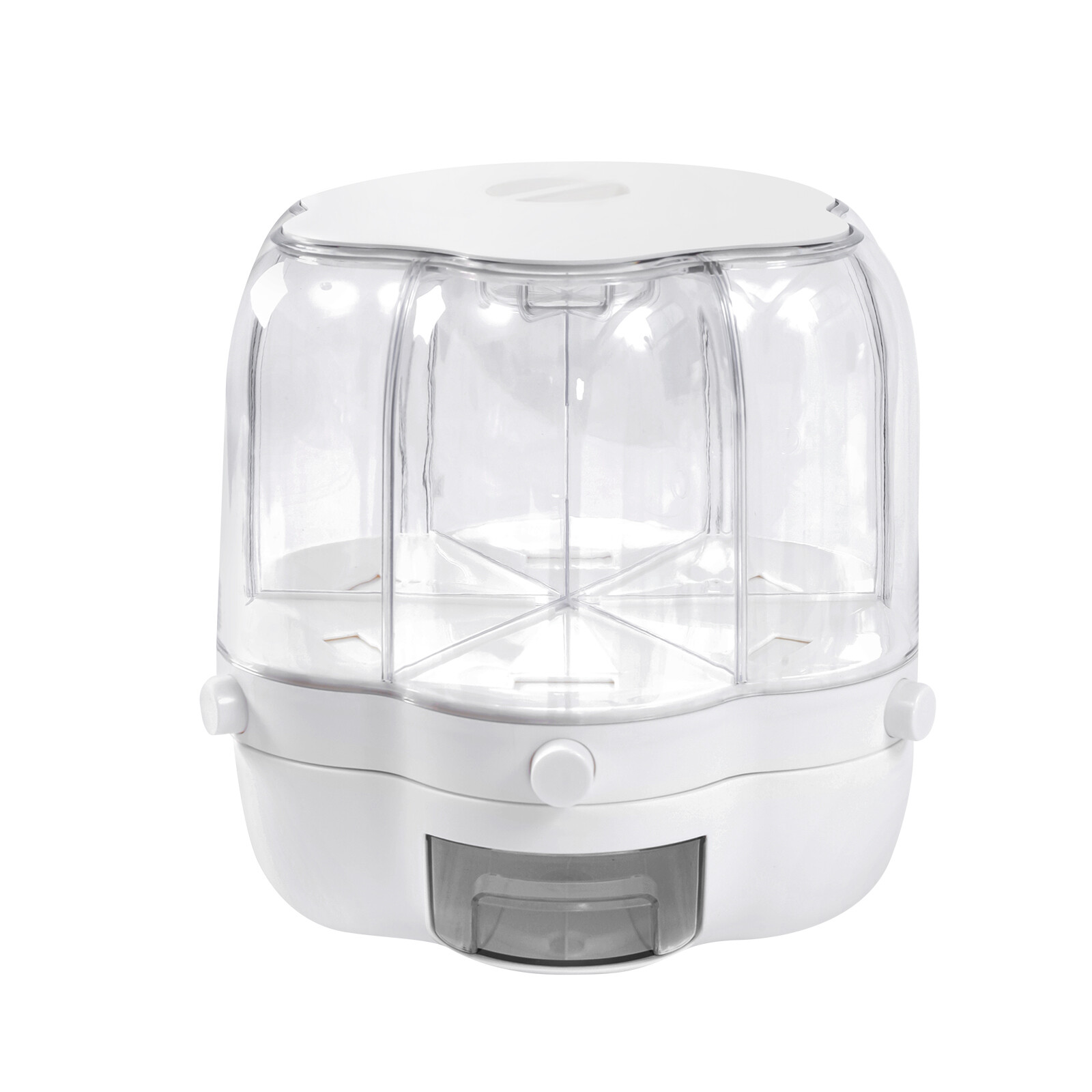 Rotating Food Dispenser Rice Grains Container 6-Grid Flour Storage Bucket w/lid