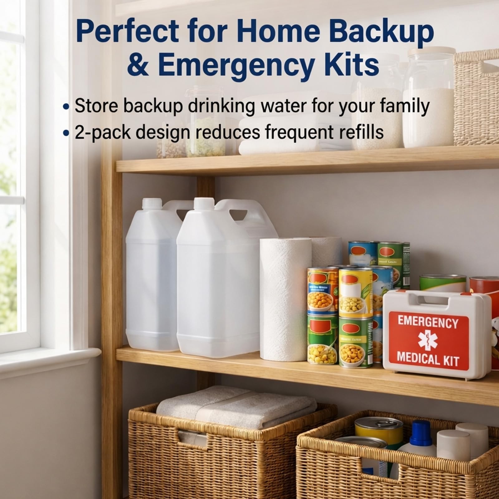 2.5 Gallon Water Jug Set (2 Pack) – Heavy Duty Leak-Proof Storage Container, BPA