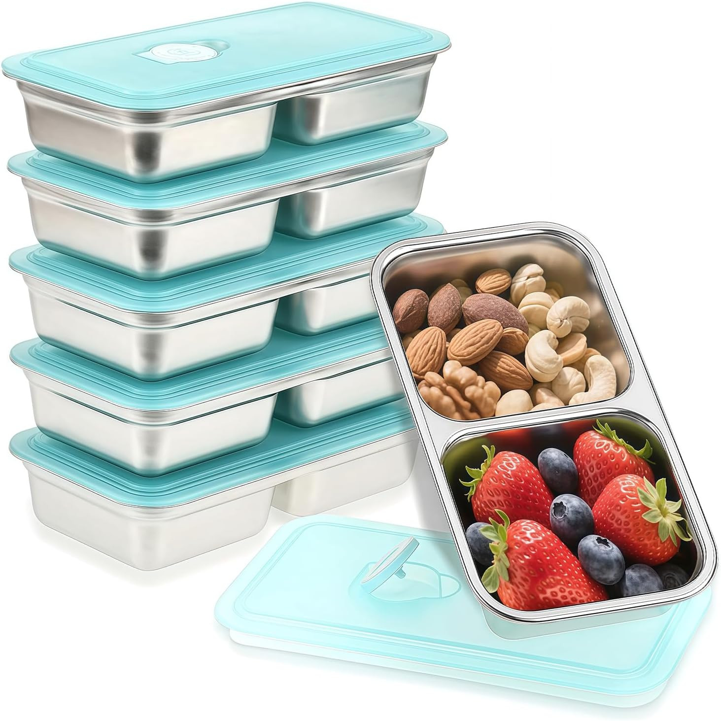 Stainless Steel Snack Containers, 6-Pack Reusable Grab and Go Containers with Li