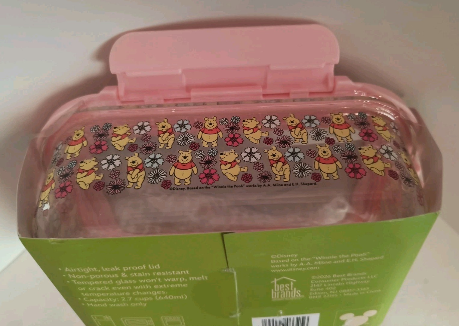 Disney Winnie the Pooh Glass Food Storage Container with Snap Lid (2-7 Cups) NEW