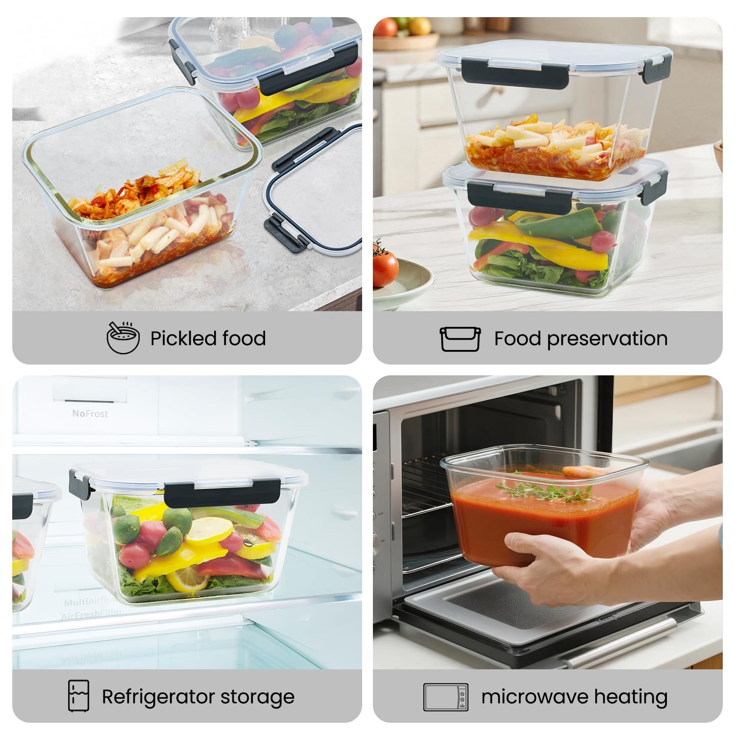 2 Pack Large Glass Storage Containers with Lids 85oz/10.5cup Big Airtight Gla…