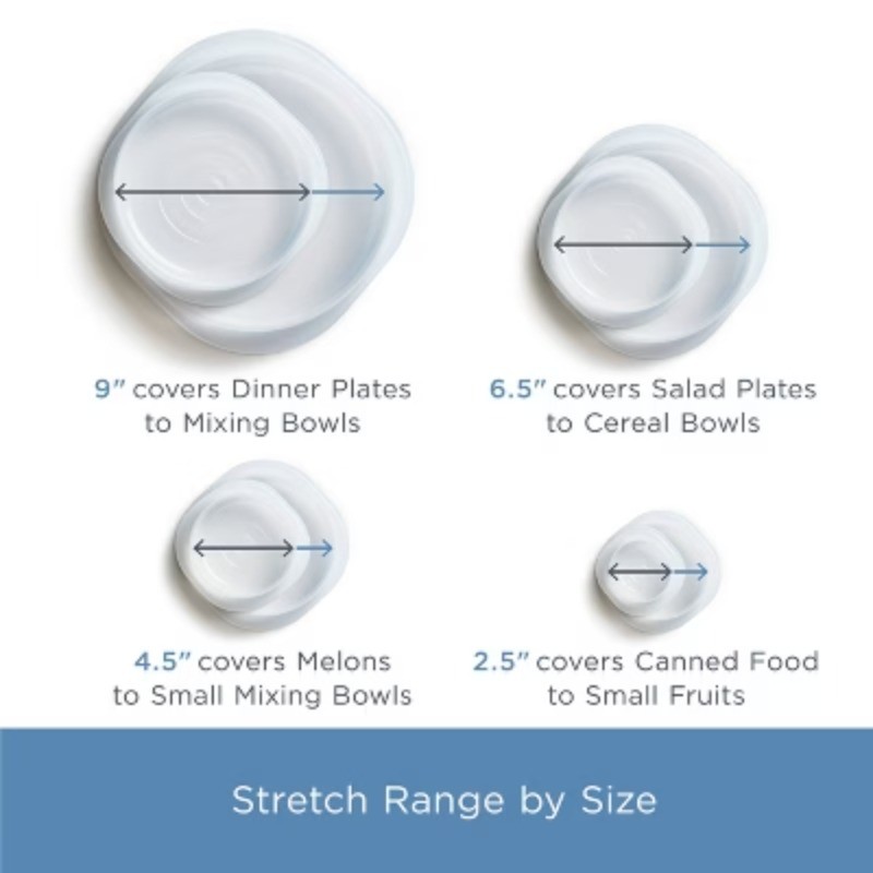 Premium Silicone Reusable Food Storage Lids Starter Kit – Clear – 4pk