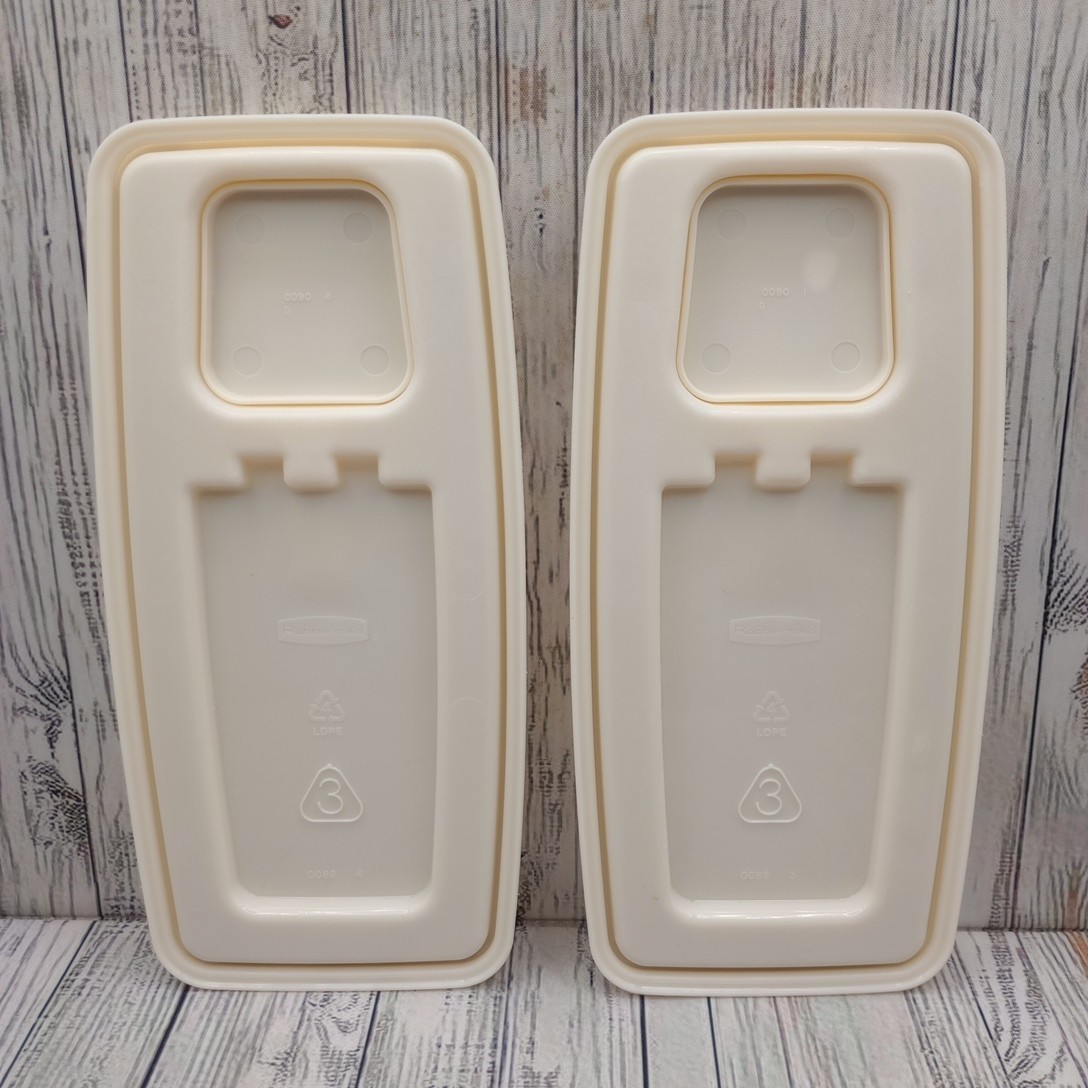 Rubbermaid Servin Saver 0089 #3 Cereal Keeper Almond Flip Top Lid Vtg Lot of 2