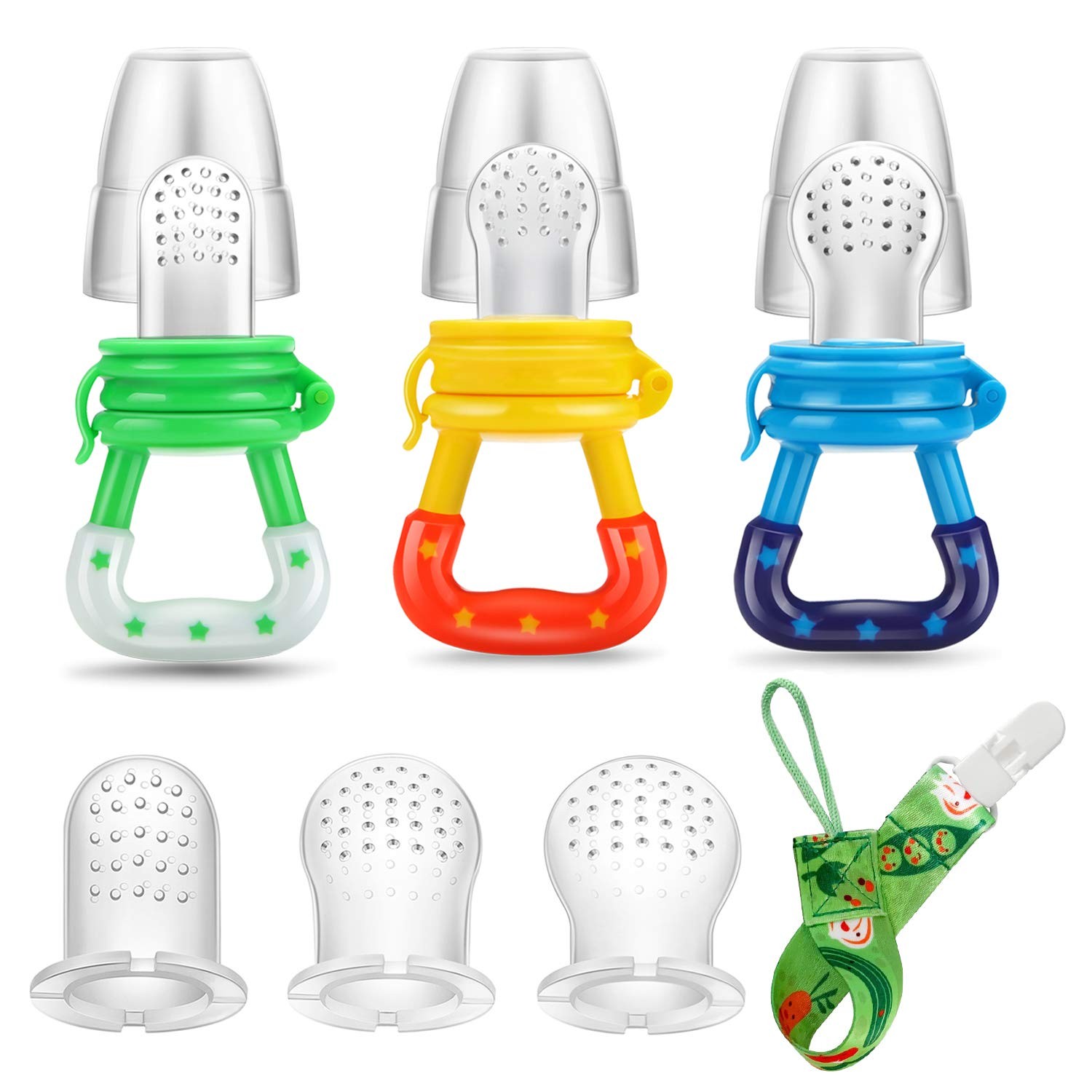 PandaEar (3 Pack) Baby Fresh Fruit Food Feeder | Grade Soft 7 Piece Set