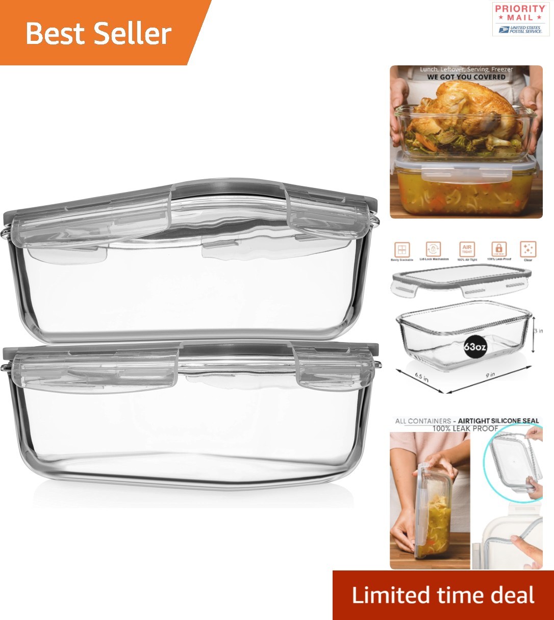 BPA Free Glass Food Storage 2 Piece Set Leak Resistant Airtight Containers
