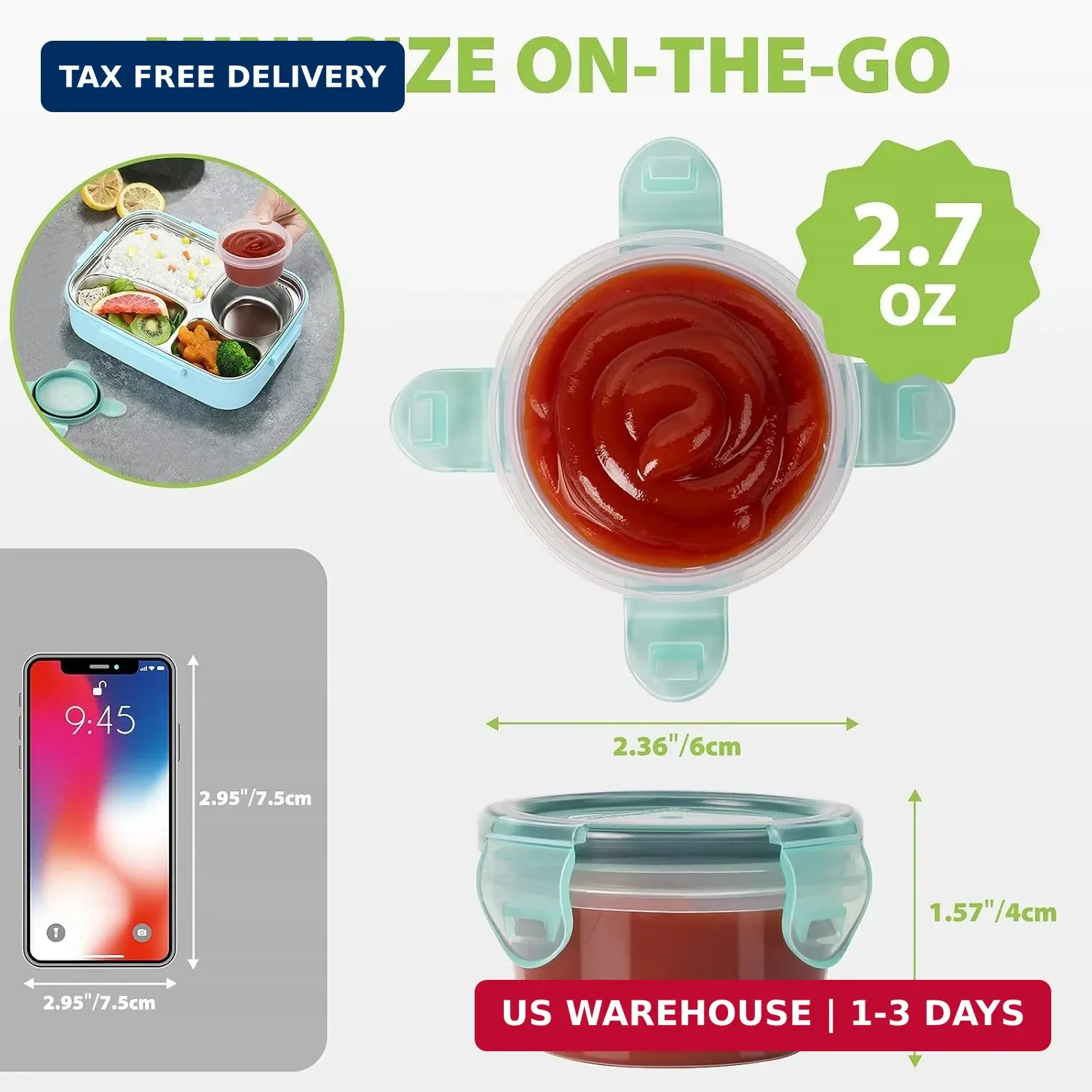 6 Pack Small Condiment Containers Leakproof Lid BPA Free Reusable Sauce Dressing