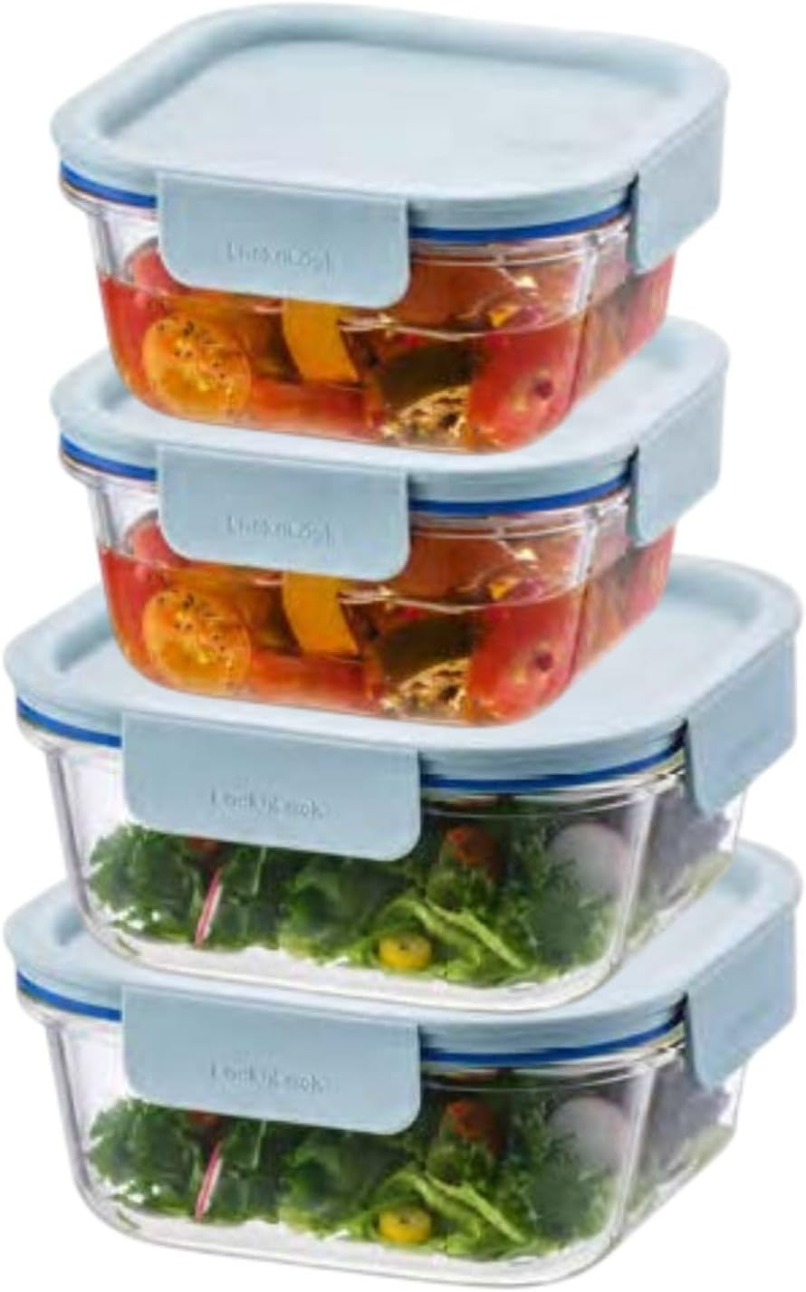 LNG214S4M the Clear Heat-Resistant Borosilicate Glass Food Storage Set, 8-Piece