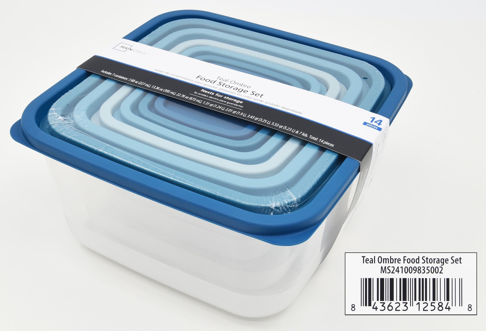 Mainstays 14 Piece Teal Plastic Food Storage Set, Teal Ombre