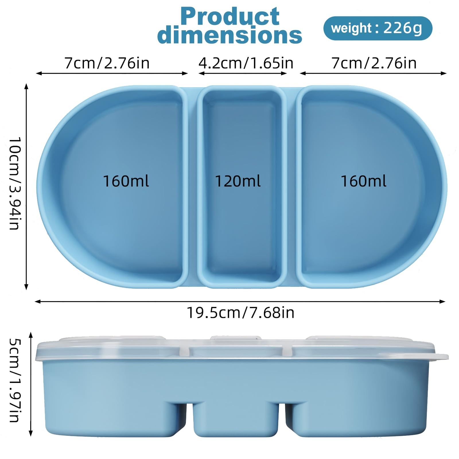 Silicone Snack Containers 3 Compartments Reusable Snackle Box with Lids Pack …