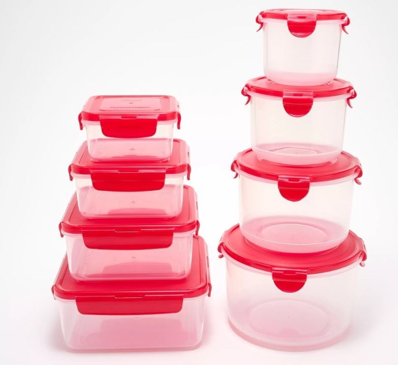 LocknLock 8-Pc Food Storage, Nestable, Round & Square, Red K310496