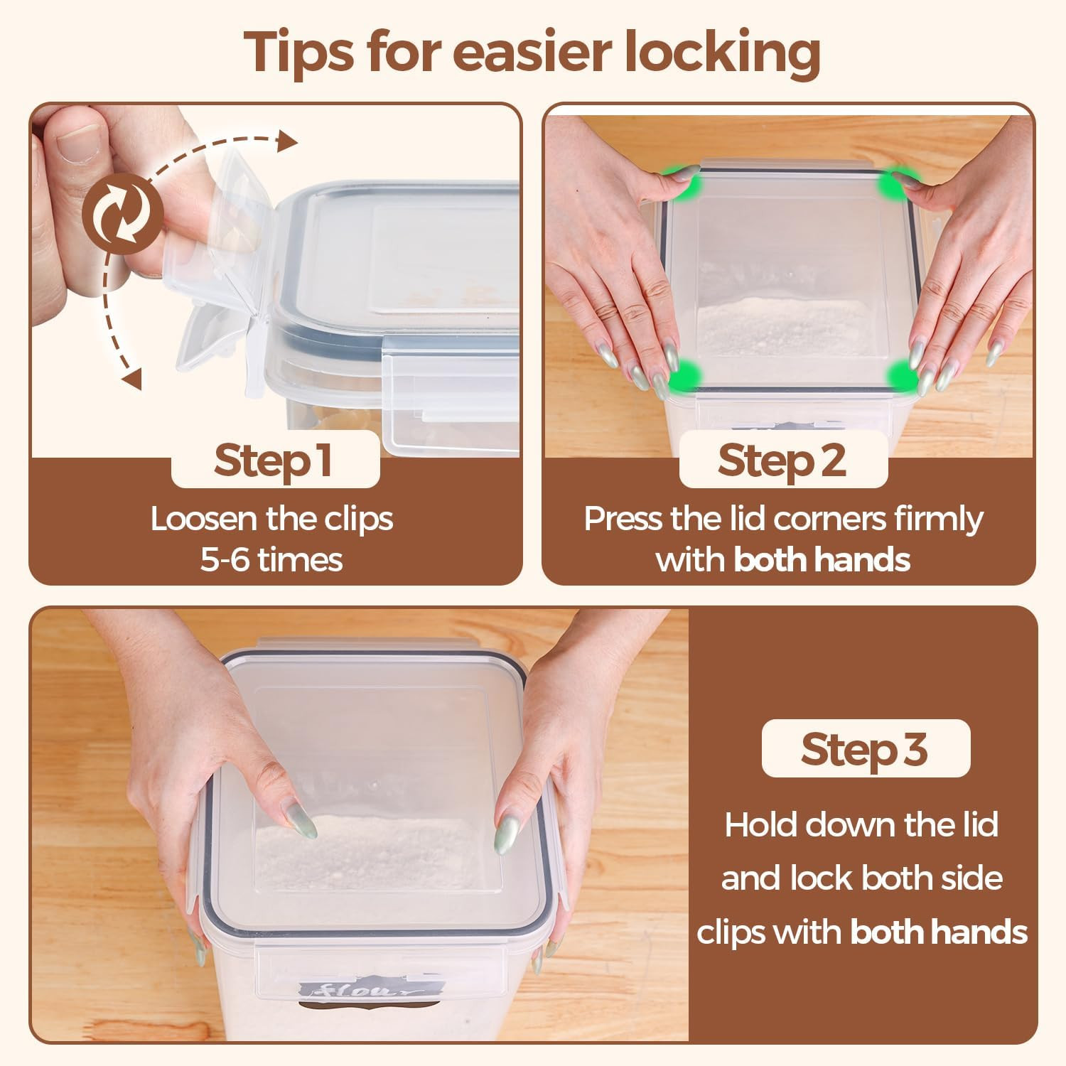 Comsaf Flour Sugar Storage Containers Set of 3 (5.2L/5.5Qt) (2.5L/2.6Qt*2), Larg
