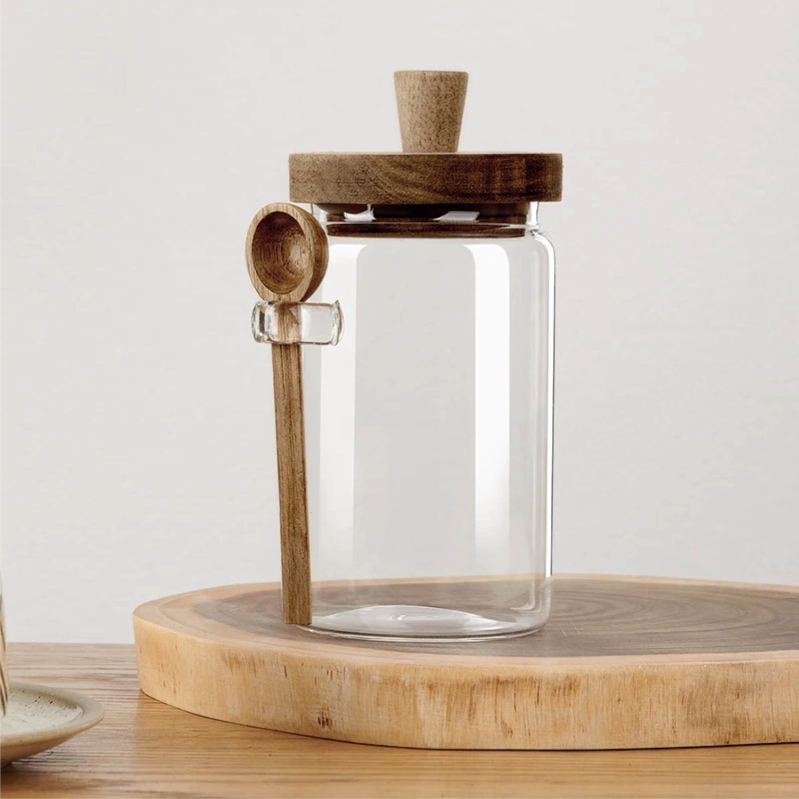 Glass Food Storage Jar with Acacia Wooden Lid and Spoon, Airtight Container f…