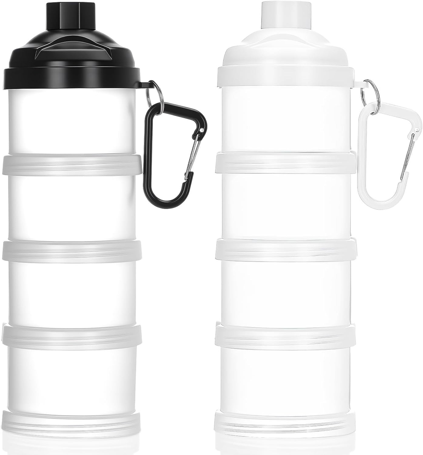 2 Pcs Protein Powder Travel Container with Funnels Stand, 4 Layers