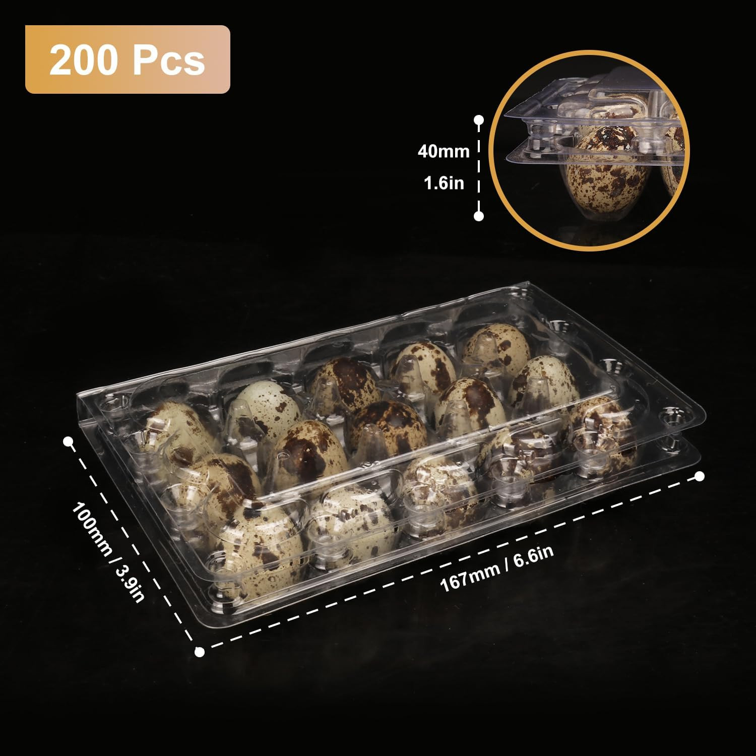 200 Pack Quail Egg Cartons, Clear Plastic Quail Egg Trays, Holds up to 15 Quail