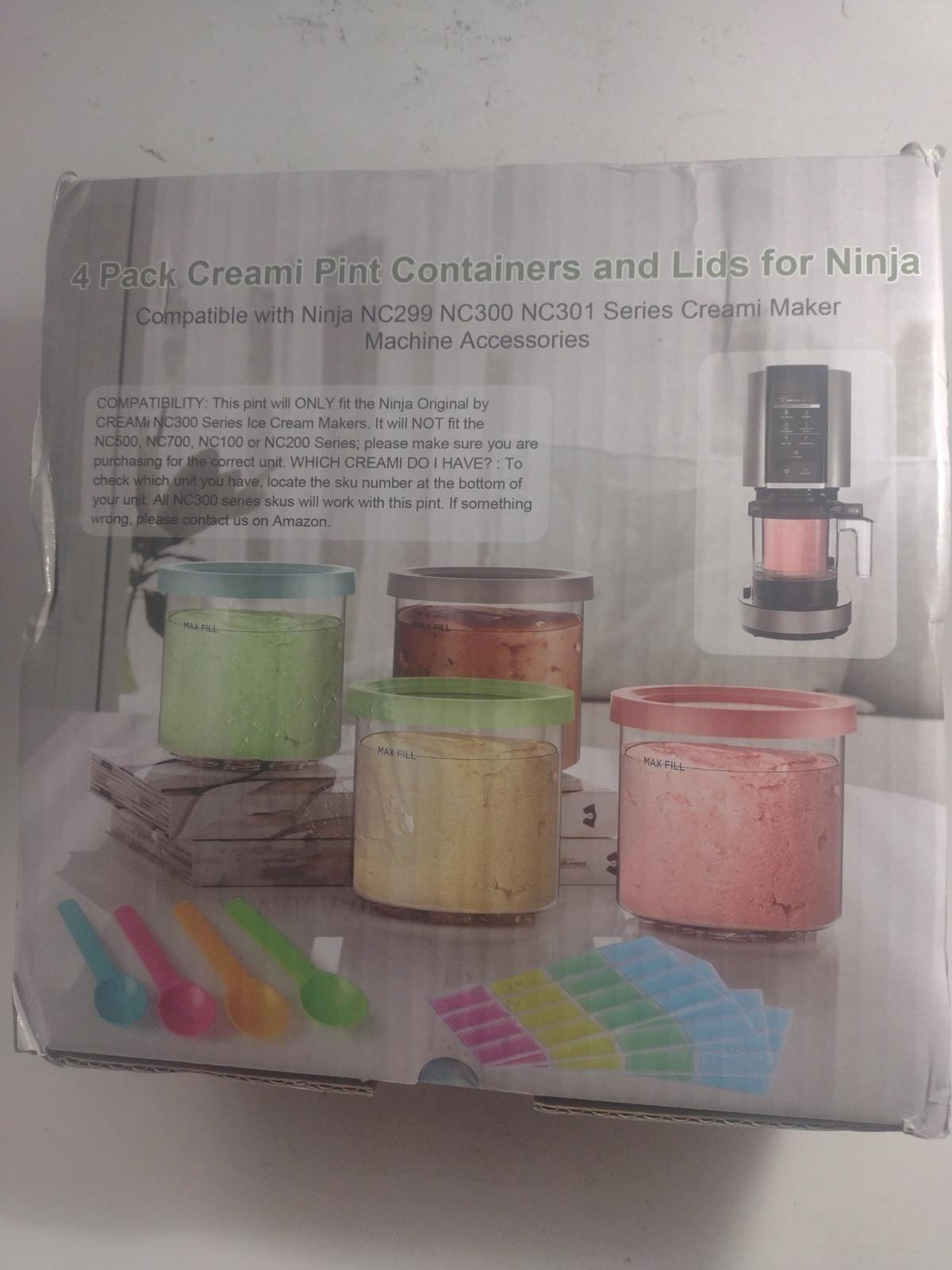 4 Pack Creami Pint Containers and Lids for Ninja Creami Maker NC301 Series.