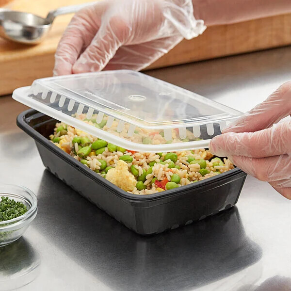 38 oz Rectangle Microwavable Heavy Weight Container w/ Lid, 8 3/4″ x 6 1/4″ x 2″