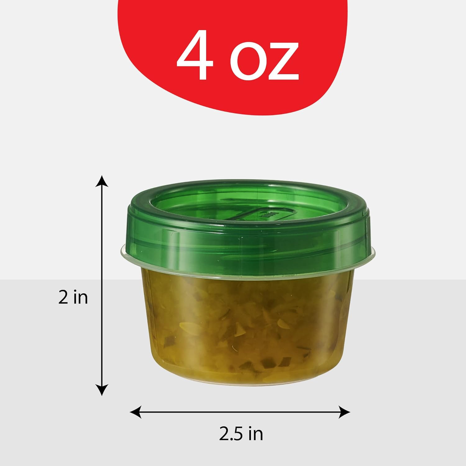 6 Pack Twist Cap Storage Containers with Green Screw on Lid- 4 Oz Reusable Meal