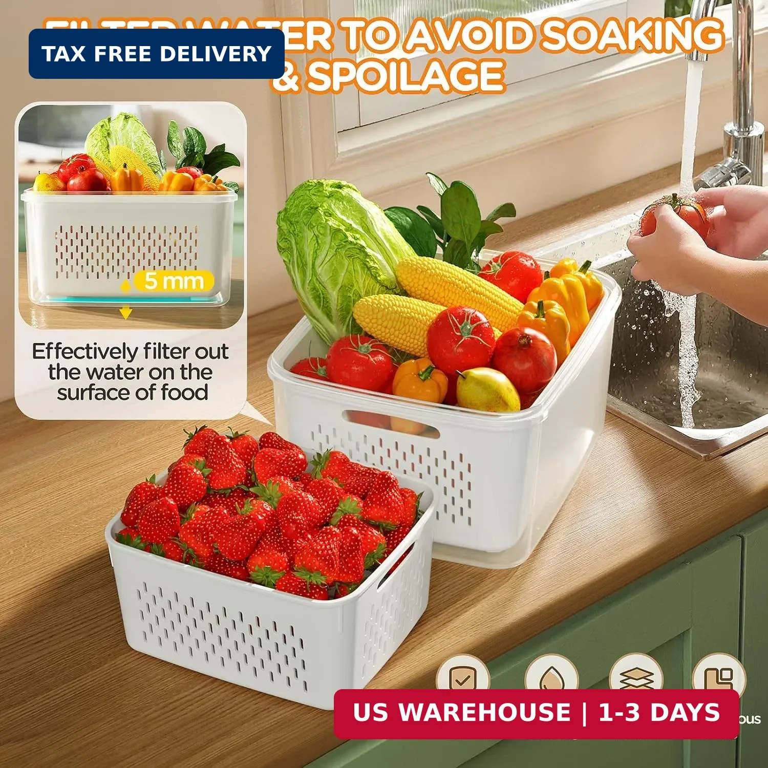 Best 5-Pack Fruit Storage Containers for Fridge with Removable Colanders 4 in 1