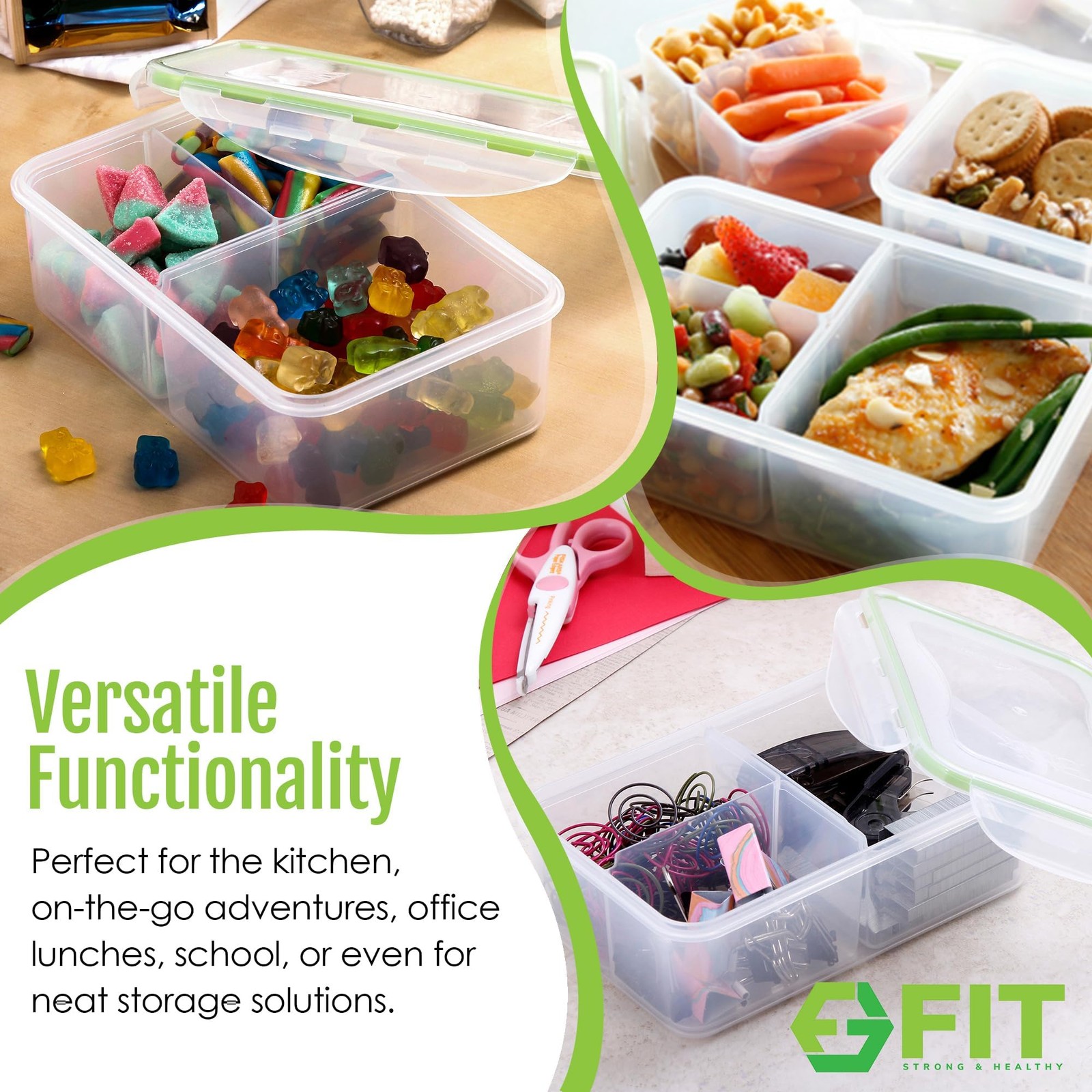 FIT Strong & Healthy Bento Box for 3 Pack, 39 oz, Green, 3 39 Oz each