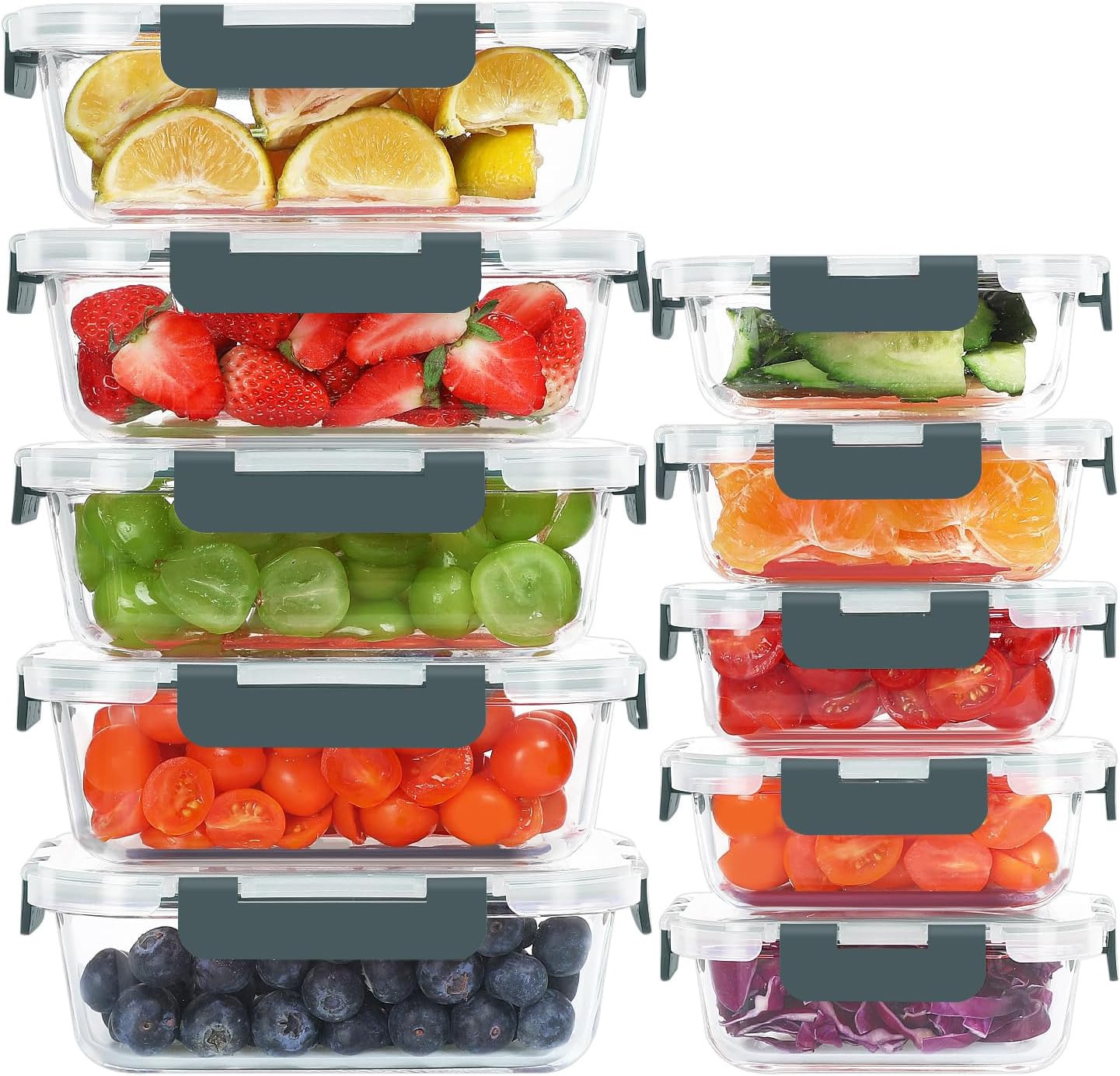 10 Pack Glass Food Storage Containers, Meal Prep Containers with Lids,