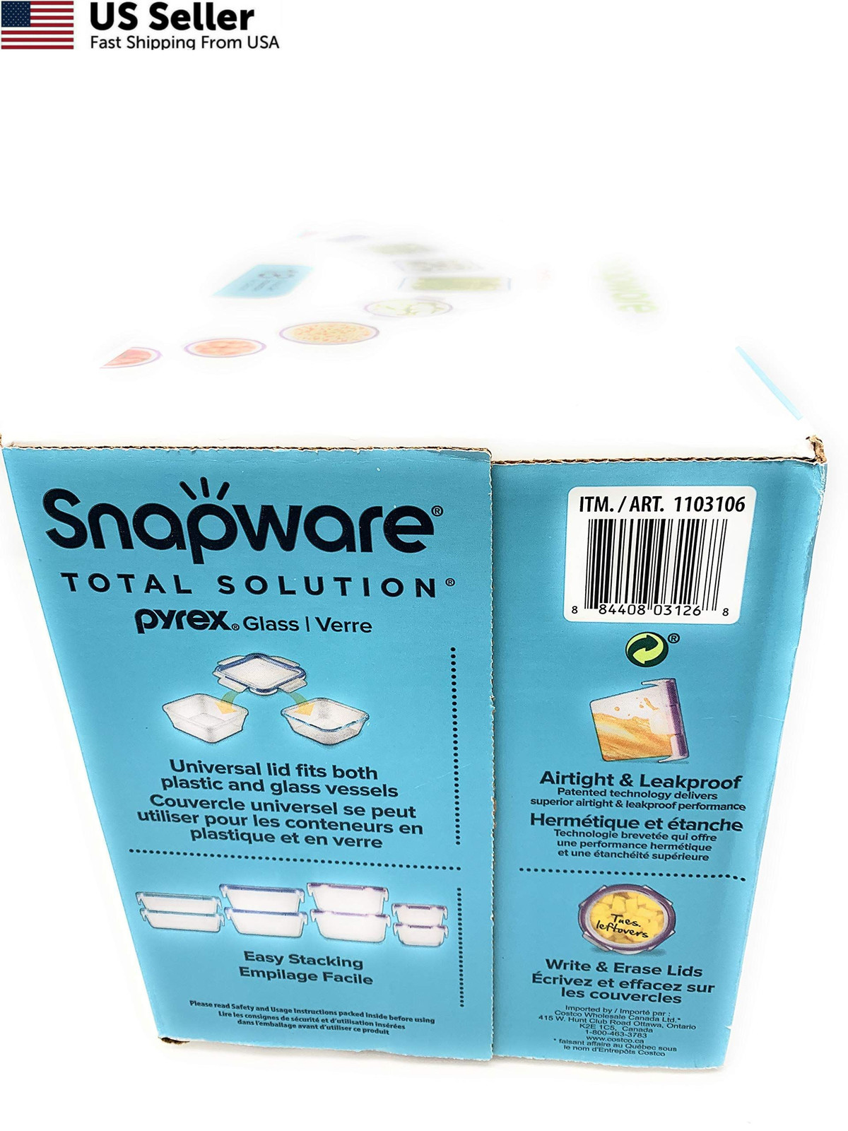 Snapware 18-piece Pyrex Glass Food Storage Set 16 inches x 9 inches, Blue