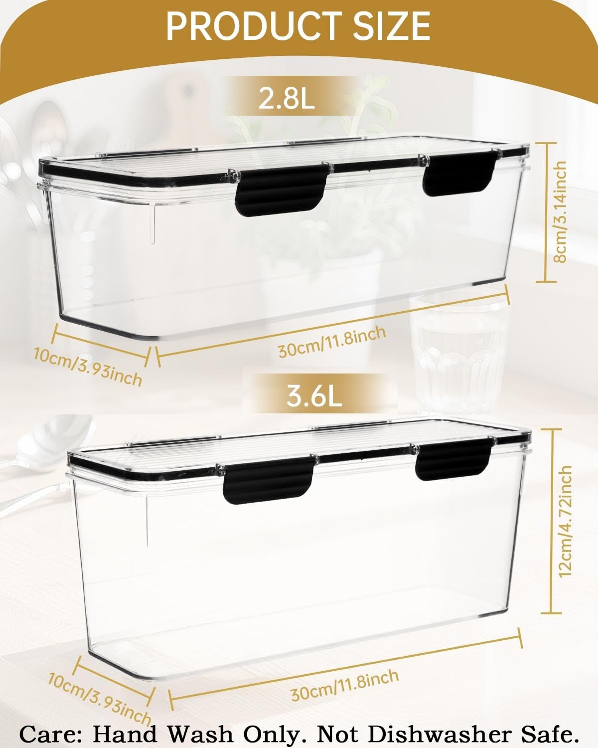 Set of 2 Spaghetti Pasta Storage Container with Lid, (3.6L/2.8L) Clear Kitche…