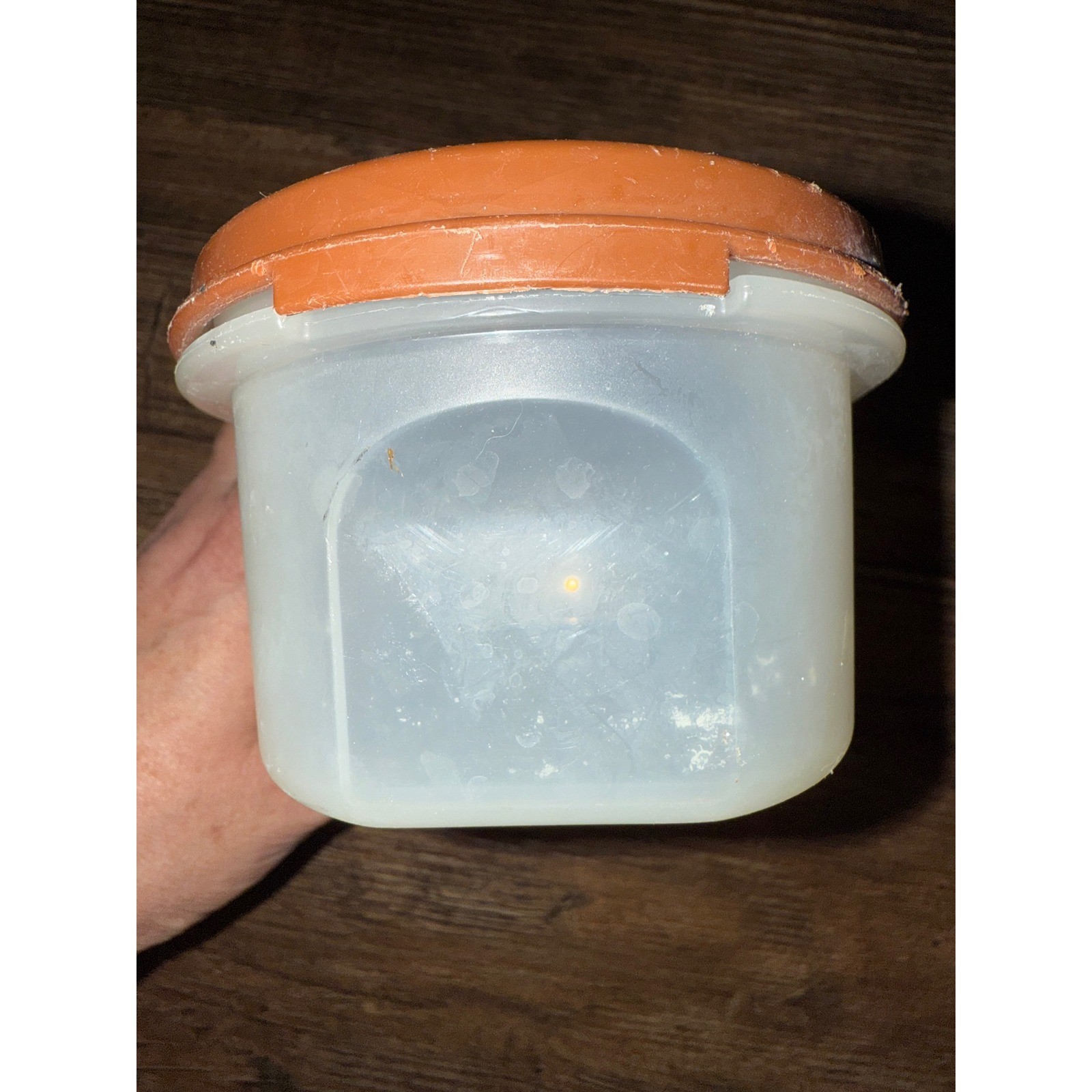 Tupperware Container Brown Lid Clear Base 2 Cup 500ml Oval Food Storage Vintage