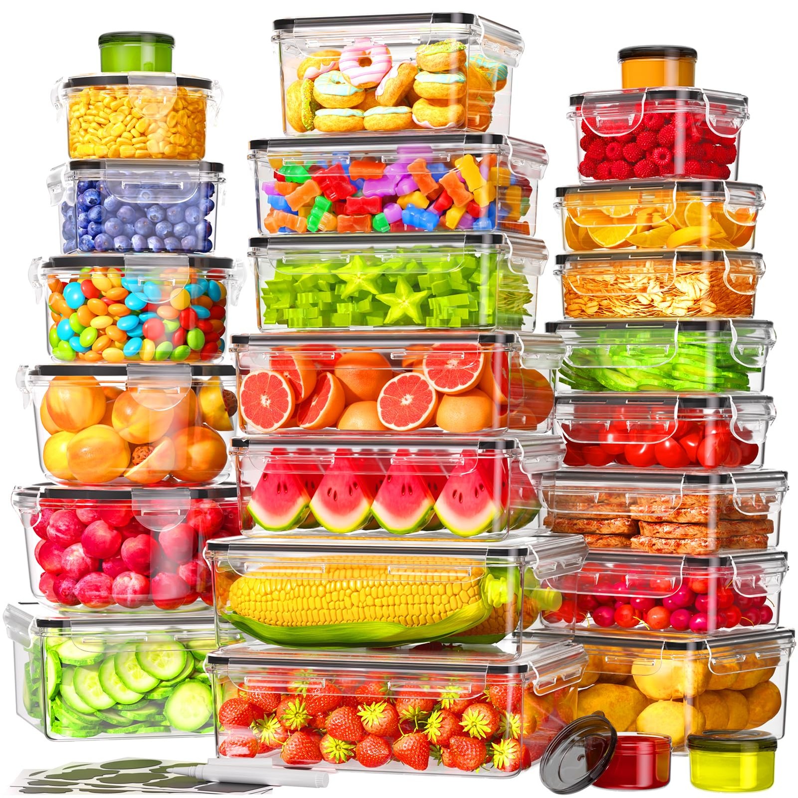 25 Containers 25 Lids, Leakproof Meal Prep, Microwave/Dishwasher Safe, Clear