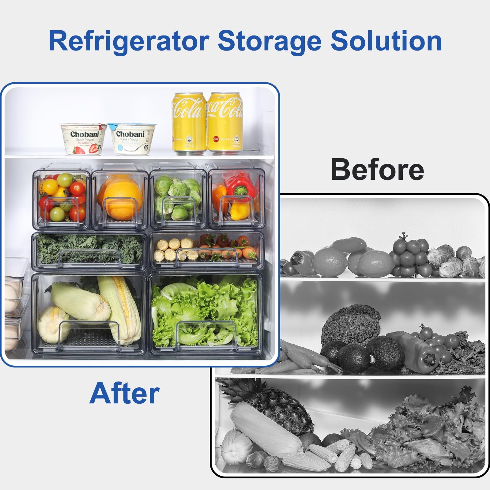 Bronkeeper Pull Out Clear Fridge Organizer Drawers with Drainer, Refrigerator…