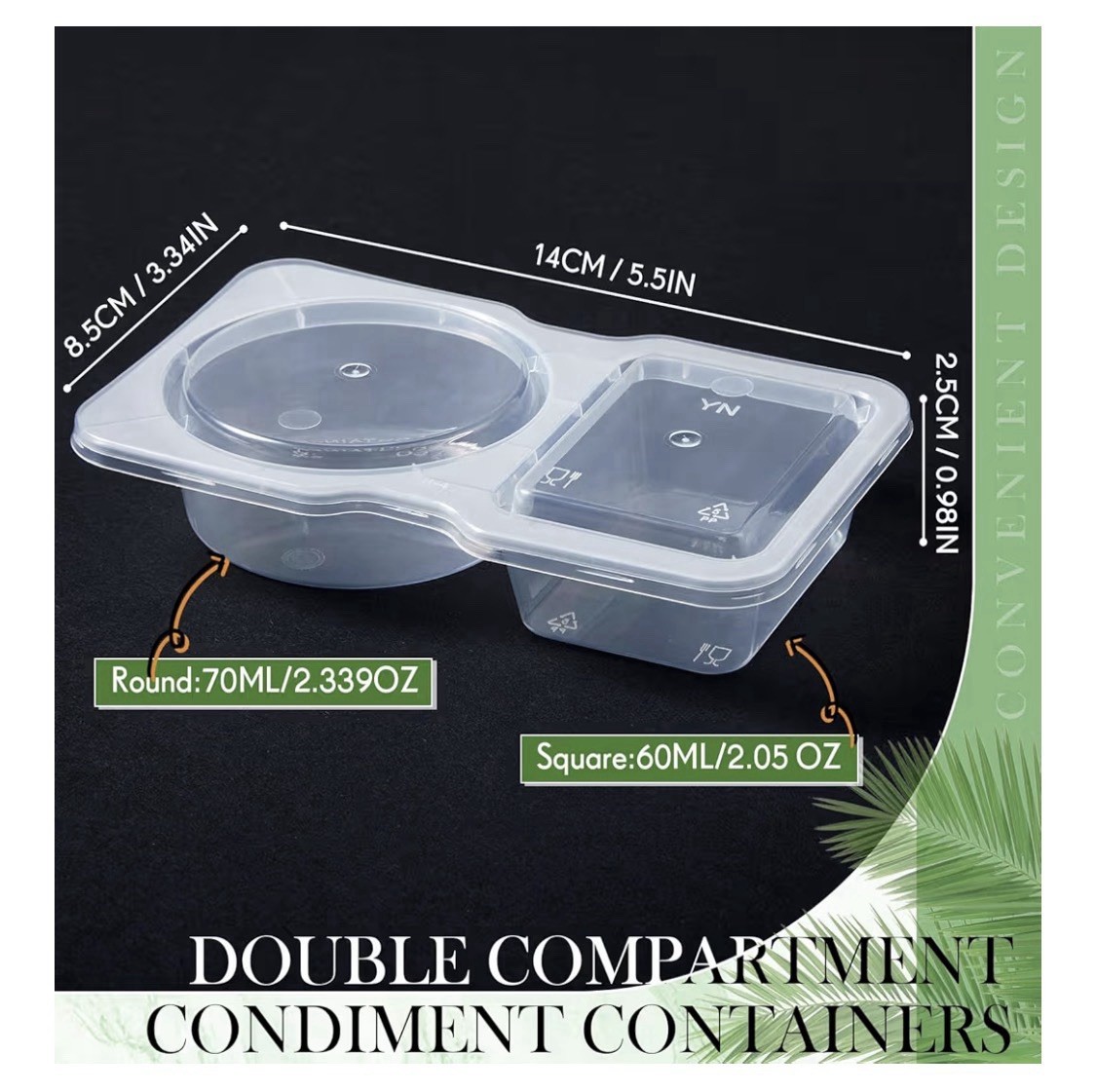 Blushtier 50 pcs double Compartment For Sauces And Travel 5oz