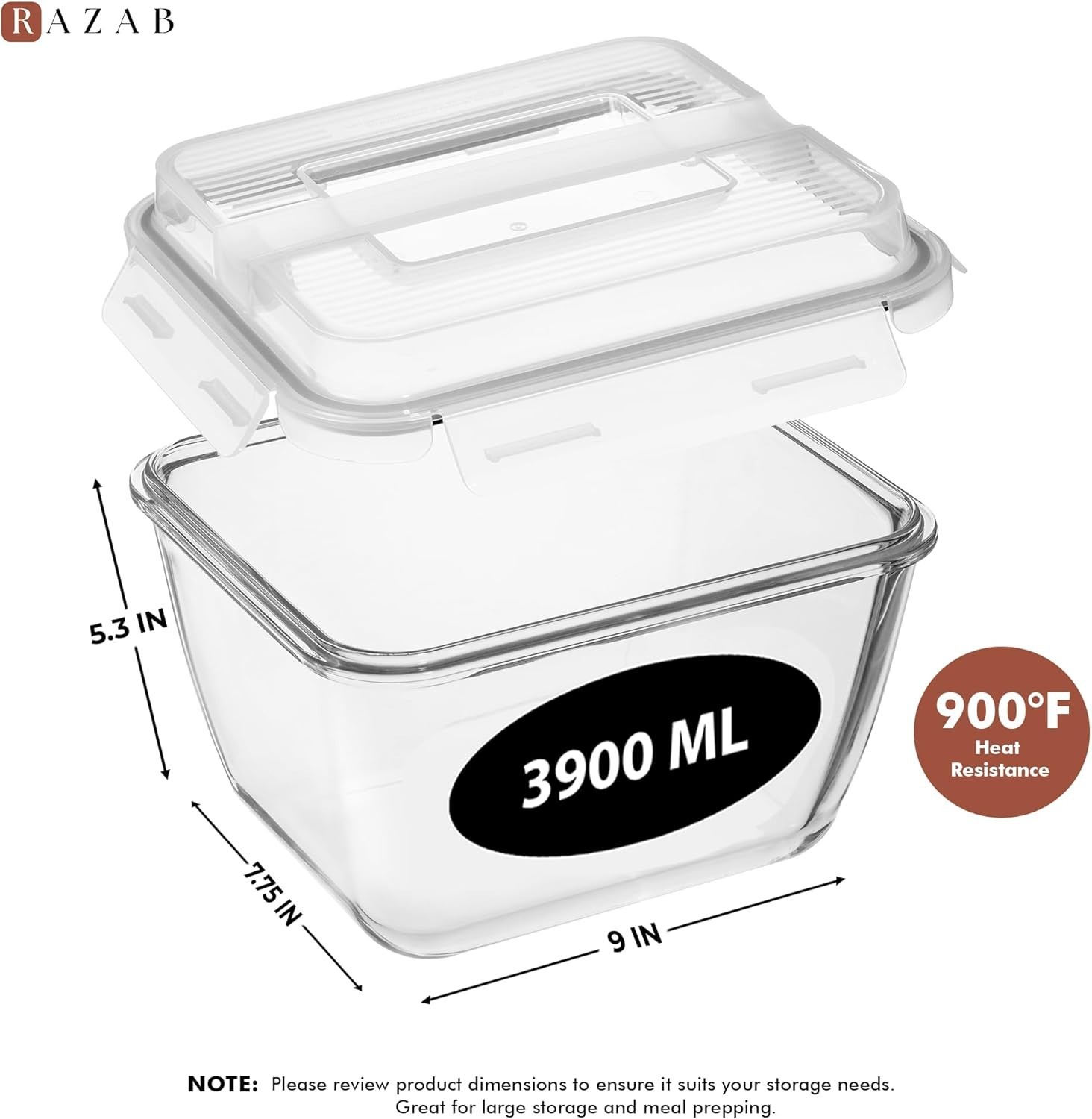 17 Cups / 132 Oz / 3900ml Large Glass Food Storage Containers with Lids – Lea…