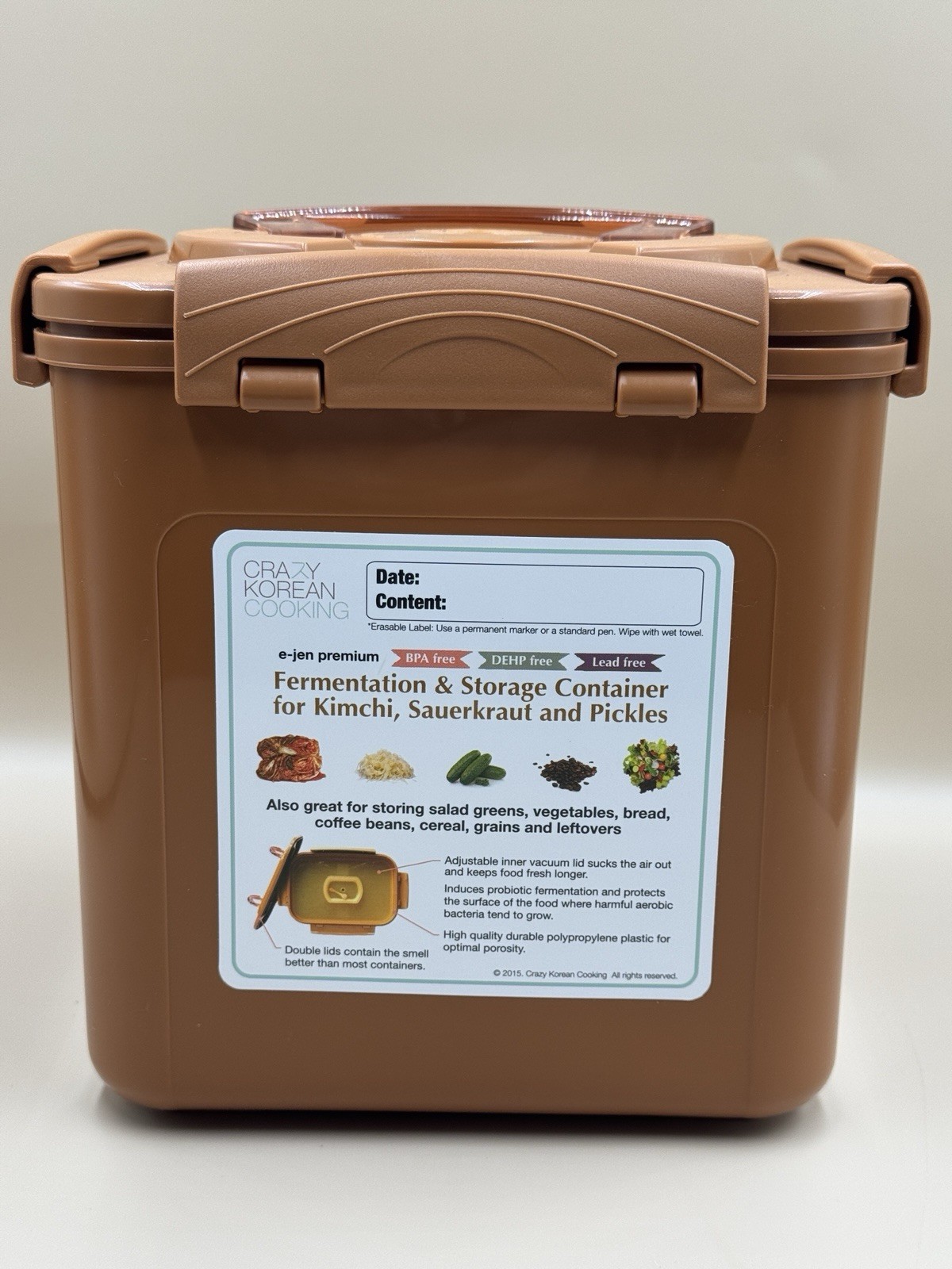 E-Jen Kimchi Sauerkraut Fermentation Container with Inner Lid Brown 1.6G / 6.4L