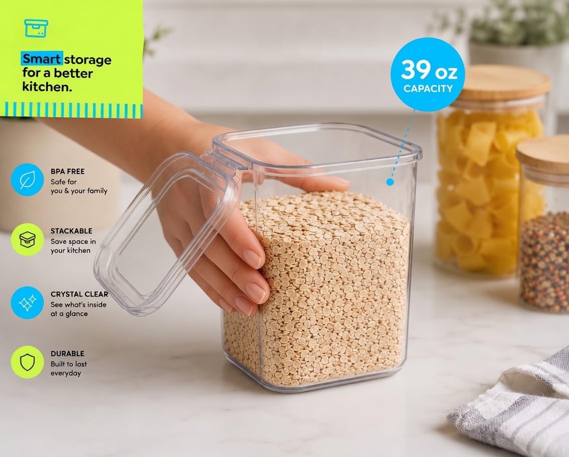 10 Pack 39 oz Airtight Food Storage Containers with Attached Hinged Lids – St…