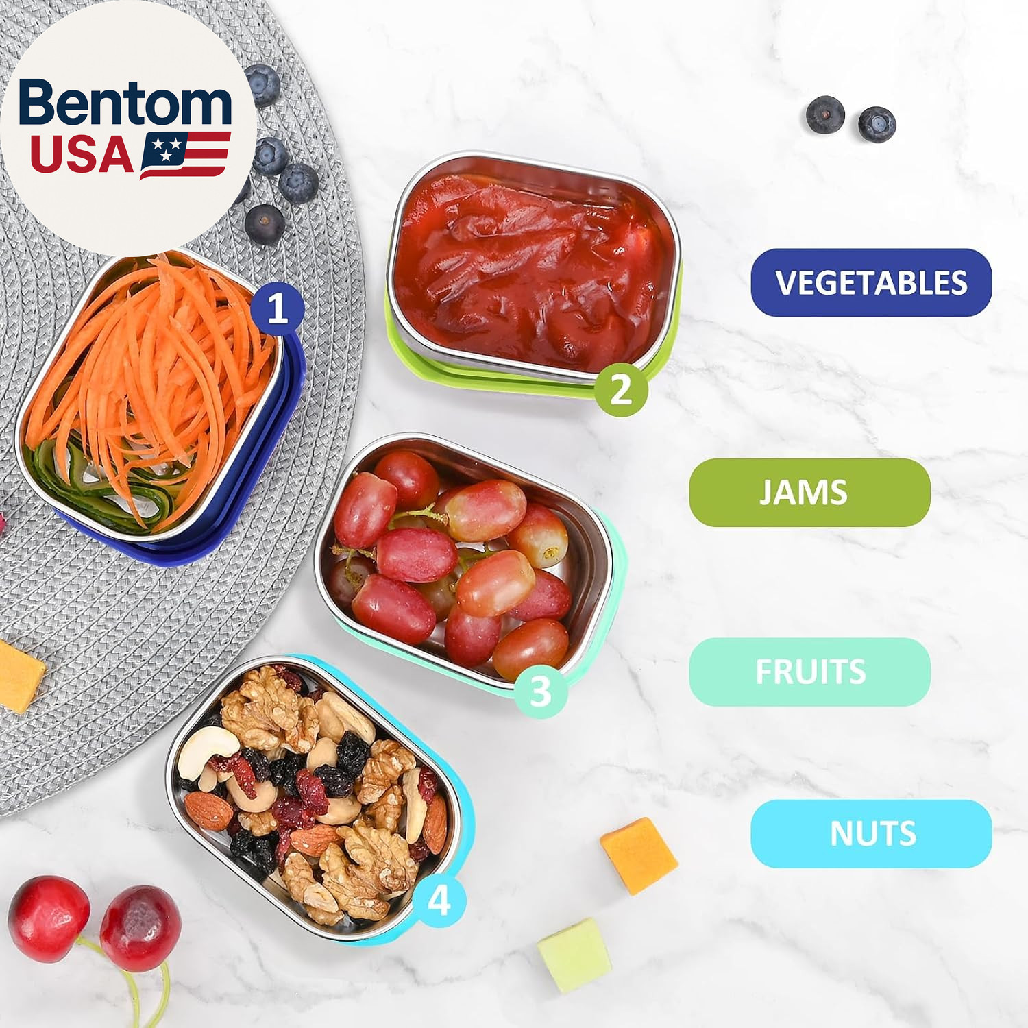 4Pack 8Oz Small (1 CUP) Stainless Steel Snack Containers for Kids | Reusable Eas