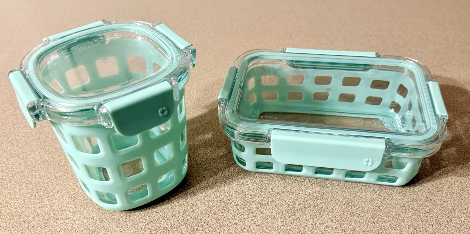 Ello Duraglass Food Storage Containers (2) Mint Green Glass Silicone Sleeves