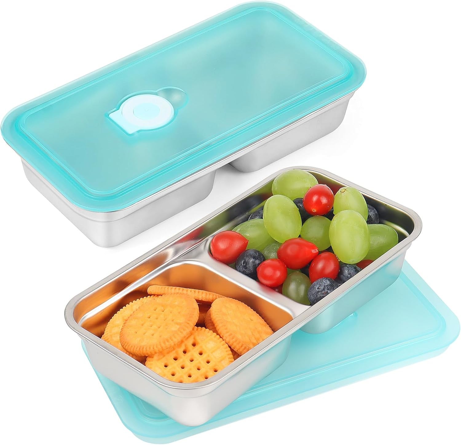 Versatile Double Compartment Snack Storage – 2 Pack Stainless Steel Containers