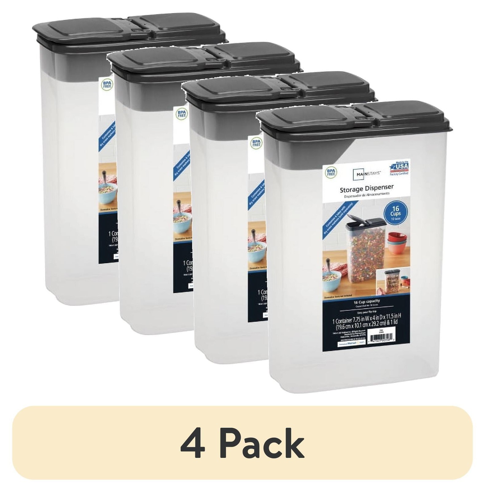 (2 pack Plastic Small Cereal Dispenser Clear Gray Lid 16-Cups Single 7.25″ x 4″