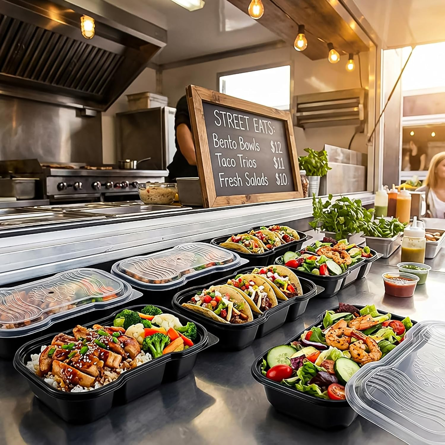 50 Pack 16 Oz Small Meal Prep Containers with 3 Compartments, Disposable Plastic