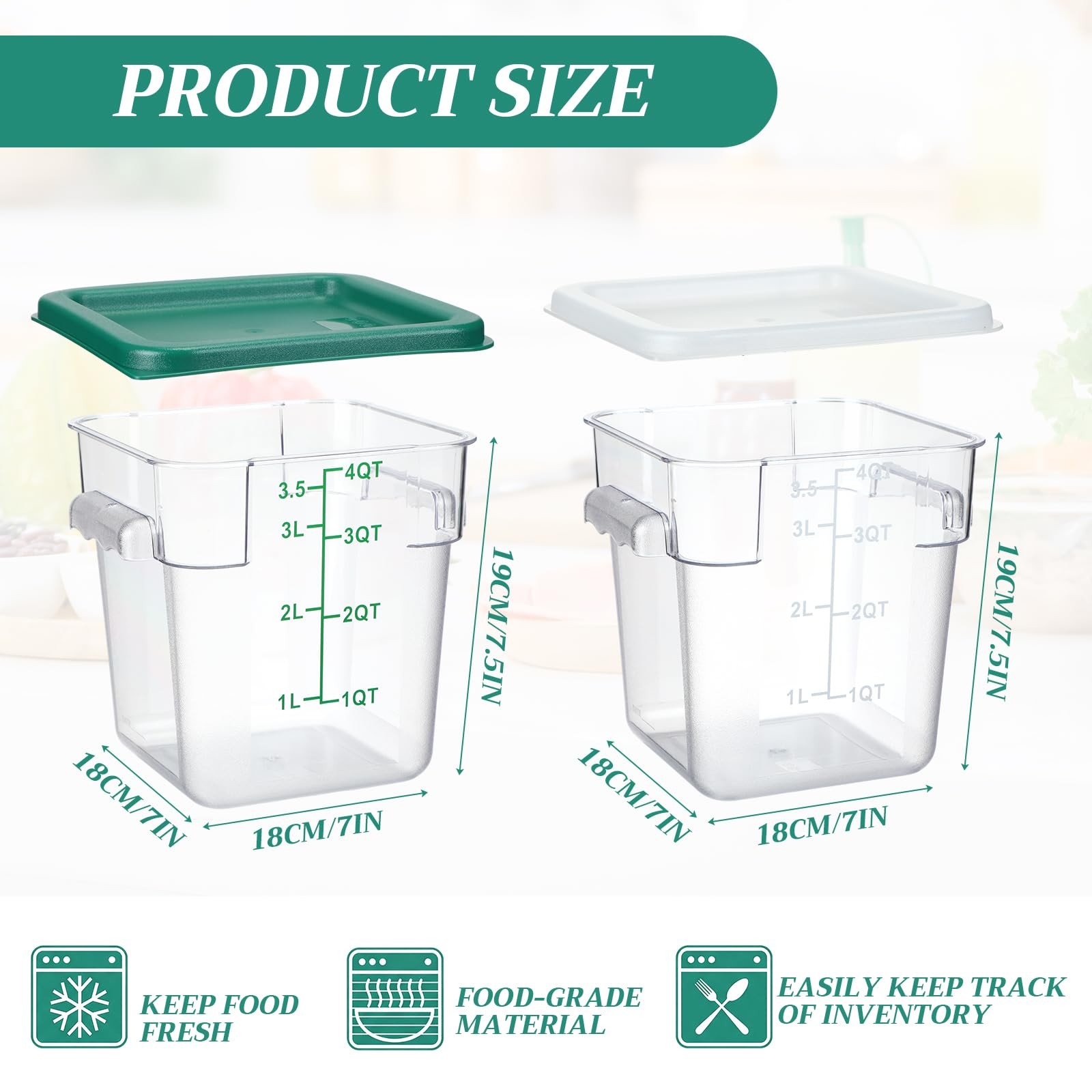 Lallisa 8 Pack 4 Qt Clear Food Storage Container with Handles and Lid Commerc…