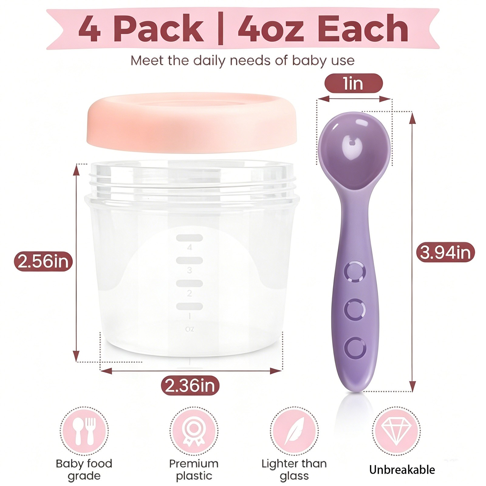 Leakproof Baby Food Storage Cups Set with Tray&Spoon Reusable for Infant Feeding