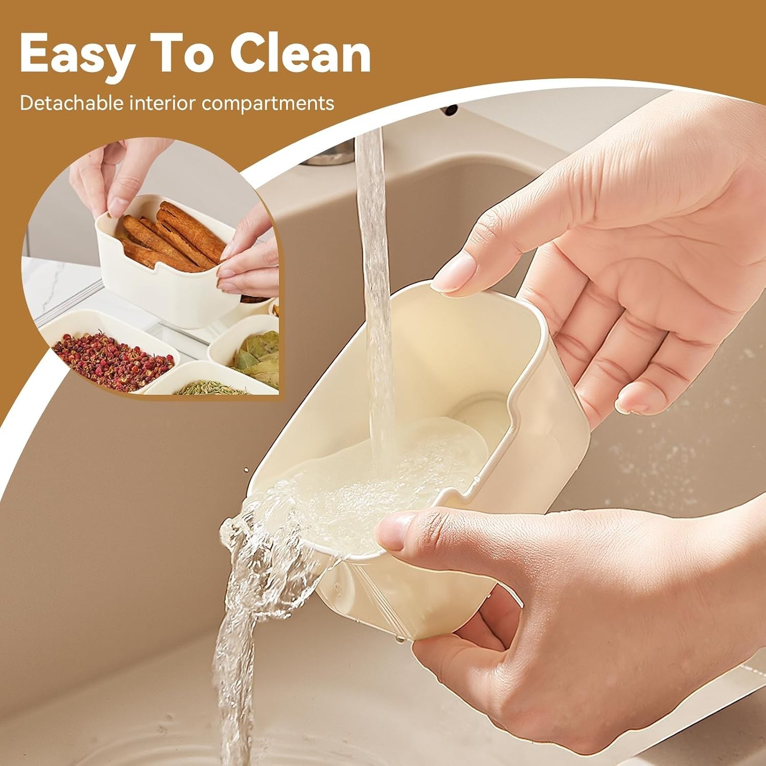 Multi-Functional Beige Snack Container with 4 Compartments for Travel & Work