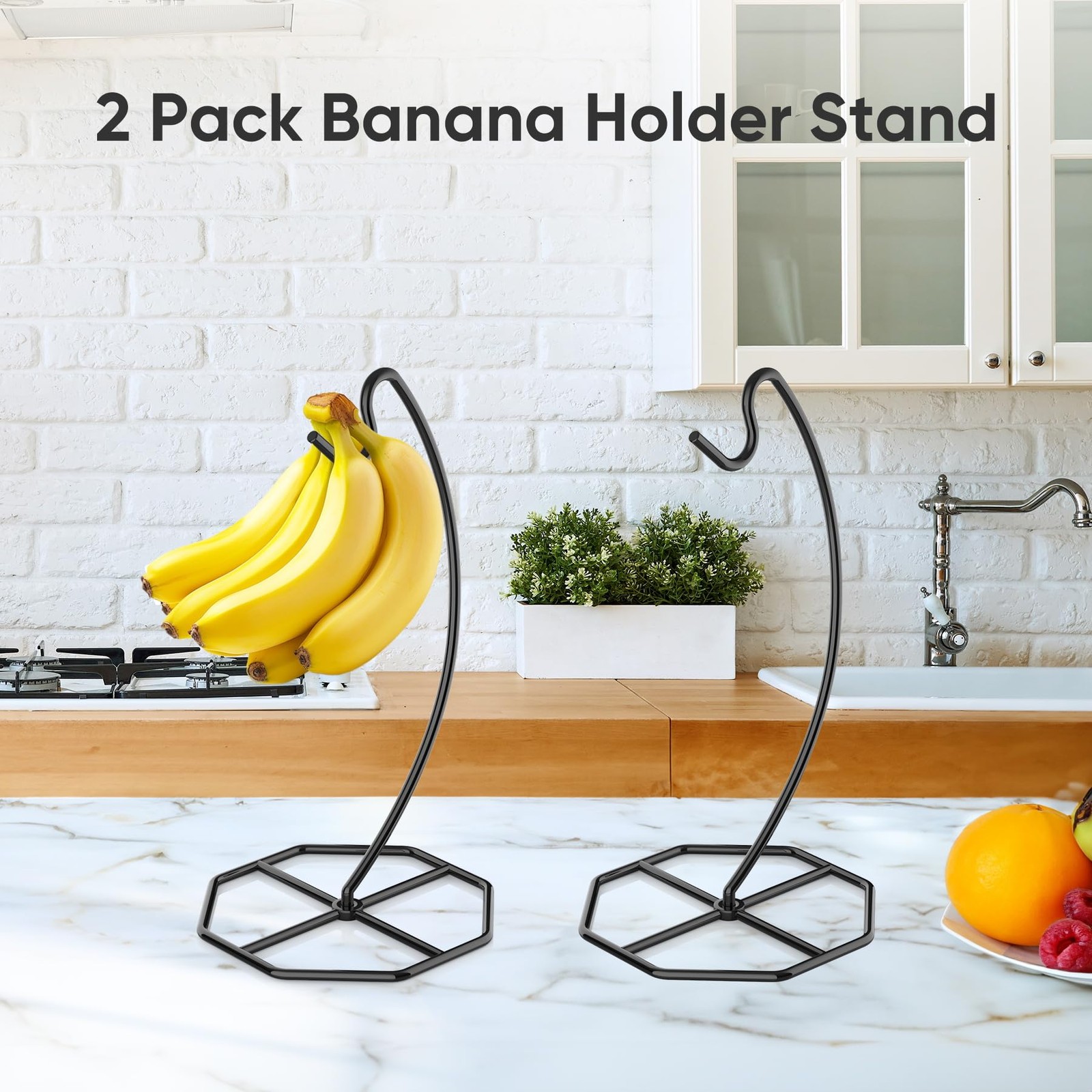 Banana Hanger, Tree Holder Metal Stand Holds Up to 15LB for Kitchen Counter 2 Pc