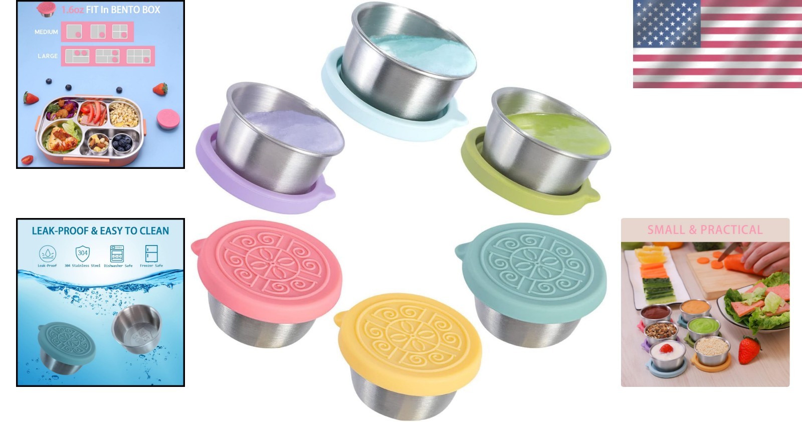 6×1.6oz Stainless Steel Sauce Cups – Leak-Proof, Perfect for Lunch Boxes