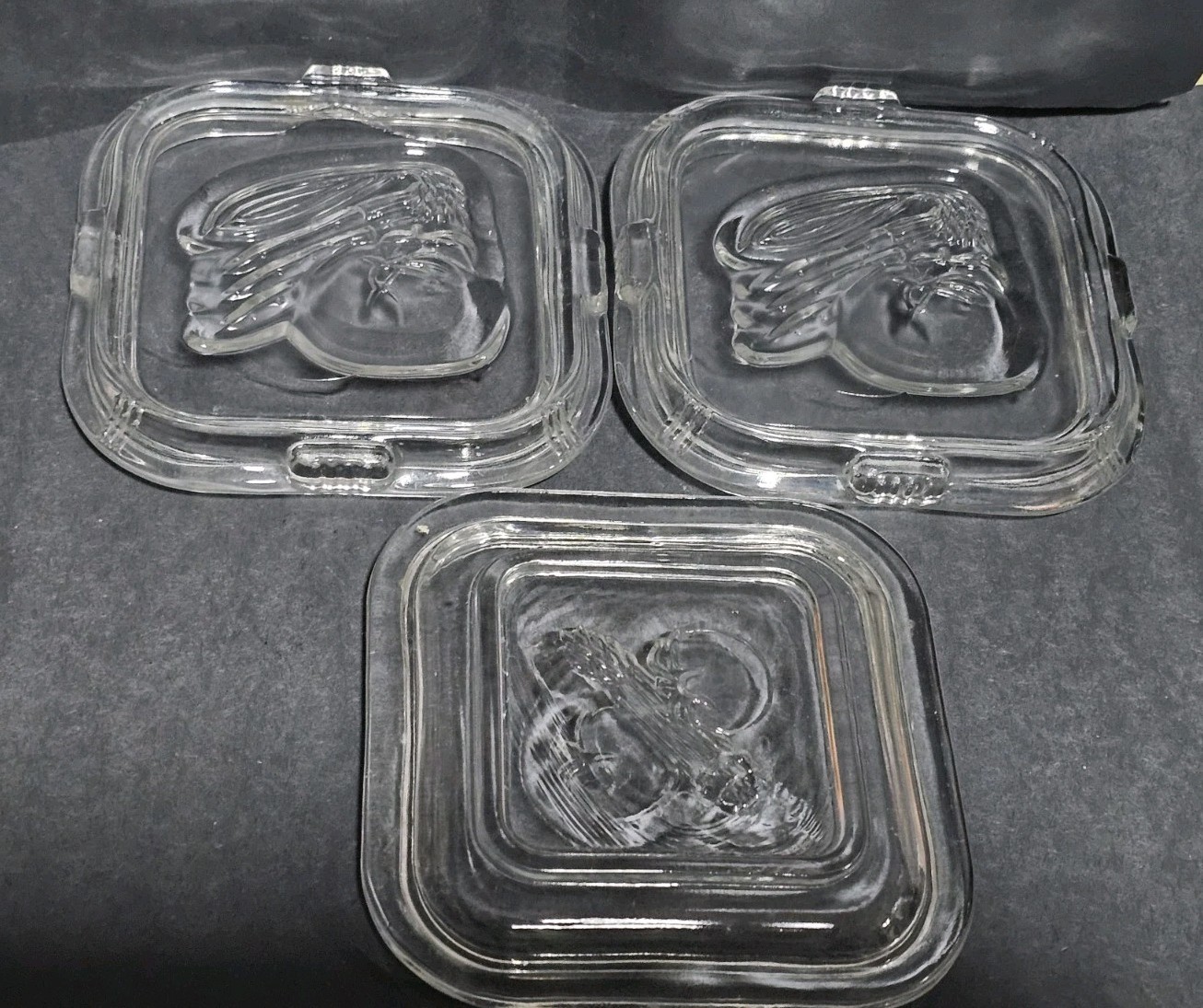 4 Federal Clear Glass Friggie 1 Floral 3 Veggie Square Lid Replacements