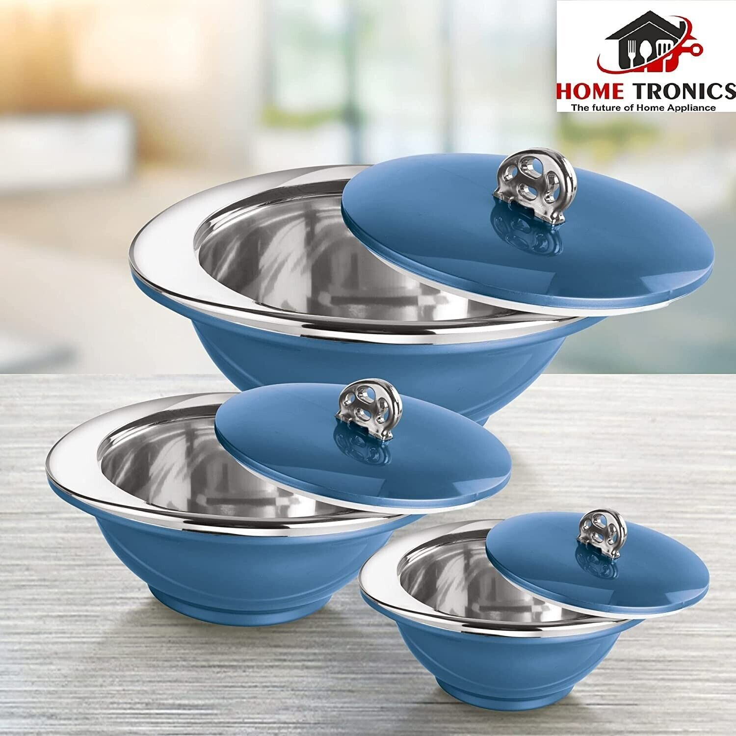 Set of 3 Oriental Glamour Classic Insulated Inner Stainless Steel Casseroles