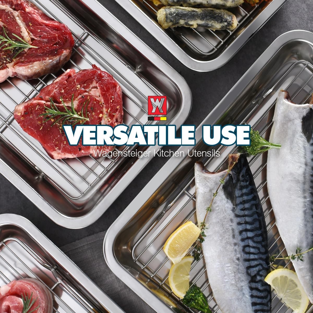 WAGENSTEIGER Stainless Steel Food Prep Container Set with Rack & Transparent …