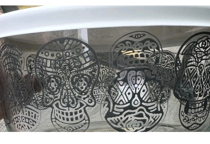 Pyrex Storage Round 3 Cup Glass Container Snap Lid Skulls Dishwasher Safe